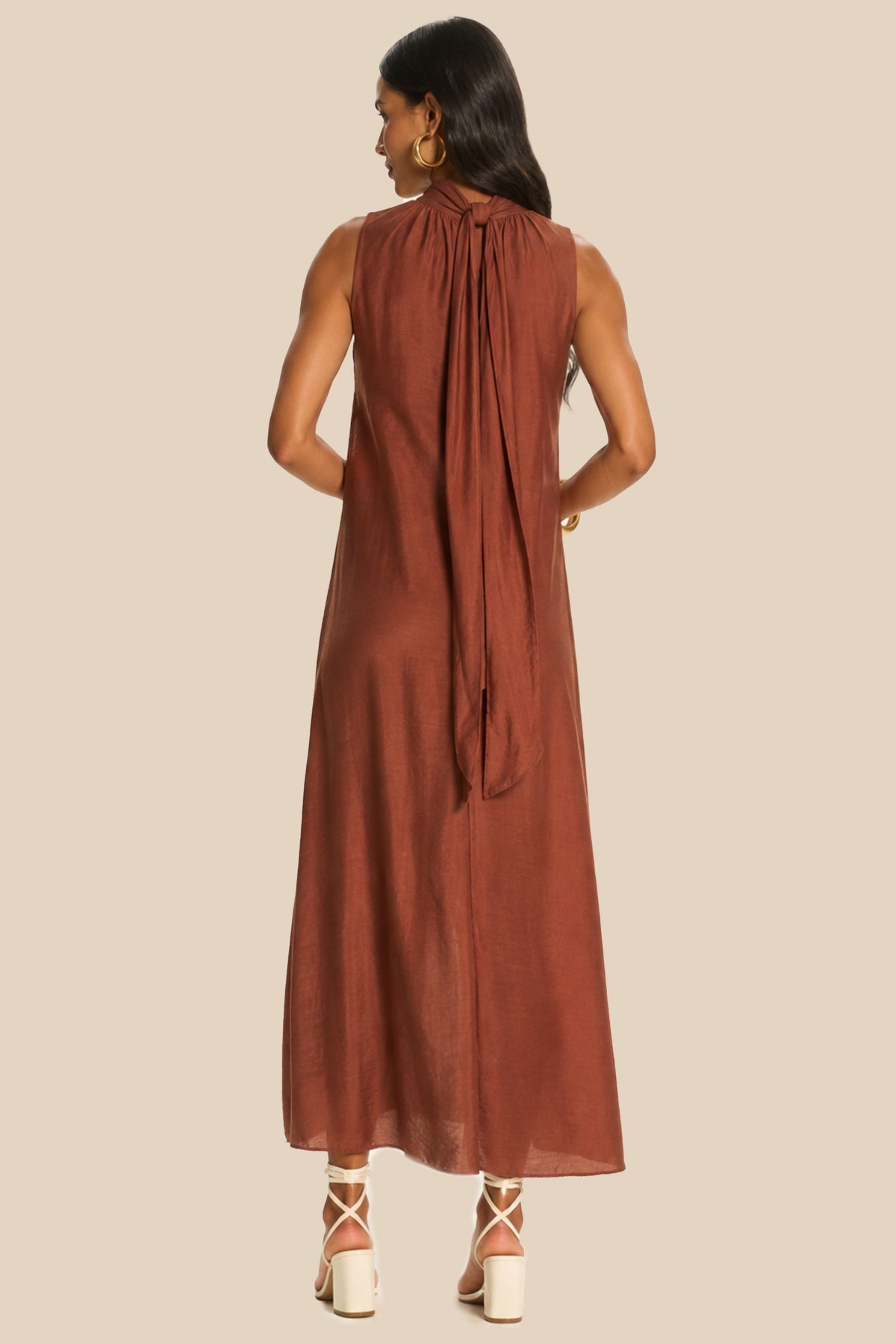 Vestido Longo Reto com Gola Laço Miragem - Doce Trama
