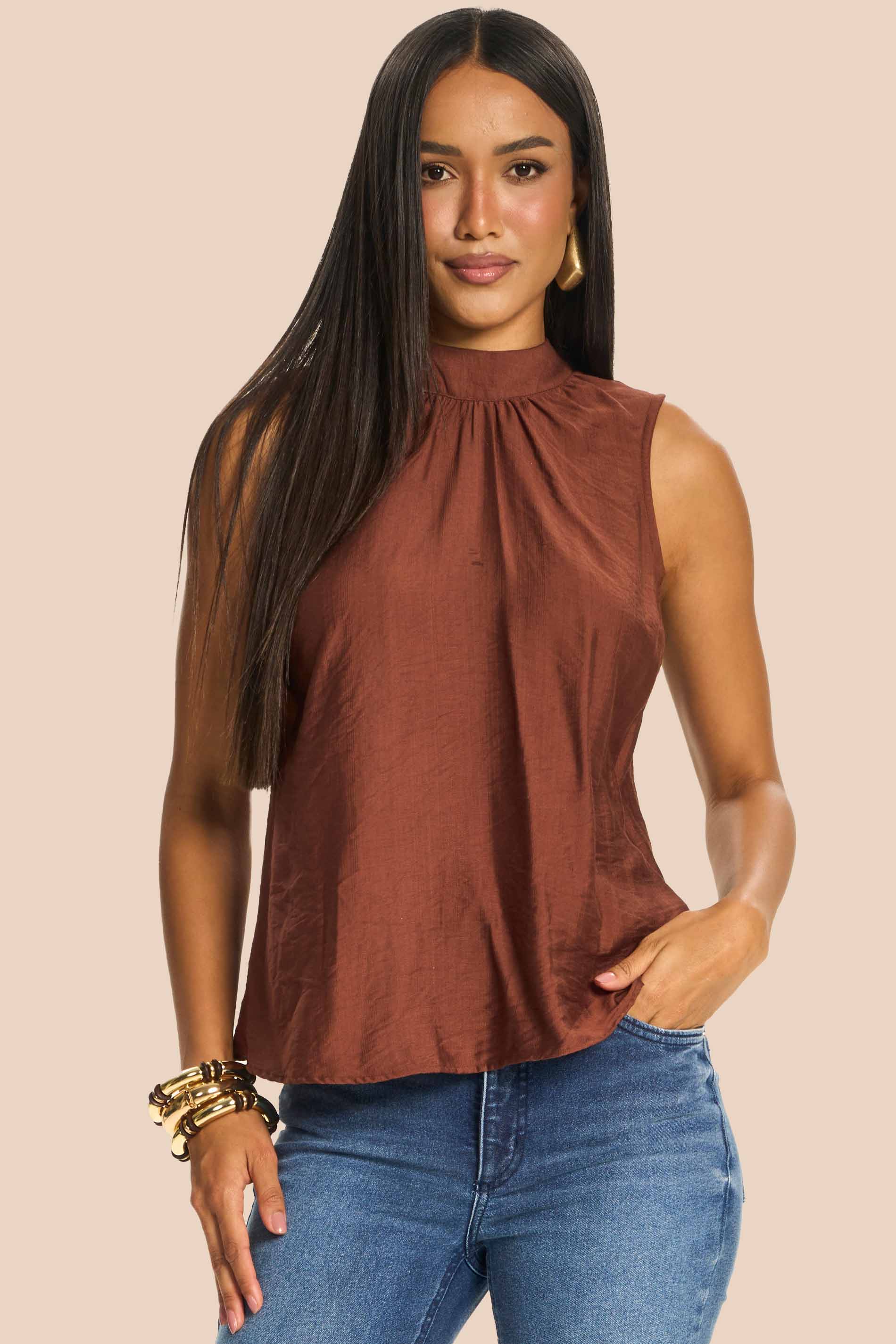 Blusa sem Mangas Gola Laço e Amarração Miragem - Doce Trama