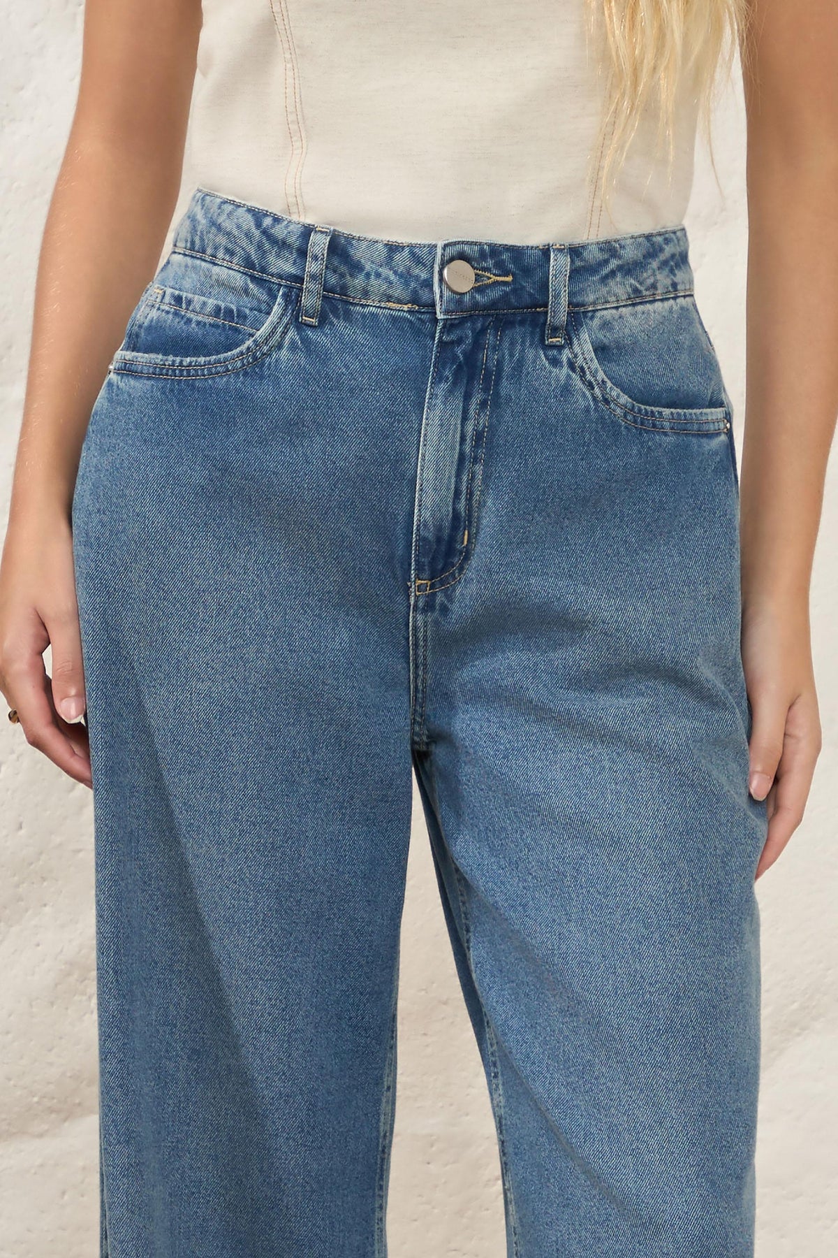 Calça Wide Leg Jeans Cintura Alta Resort - Doce Trama