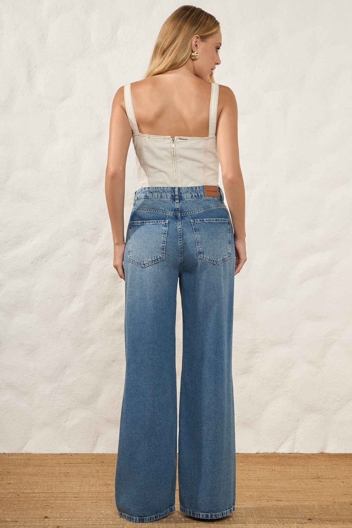 Calça Wide Leg Jeans Cintura Alta Resort - Doce Trama