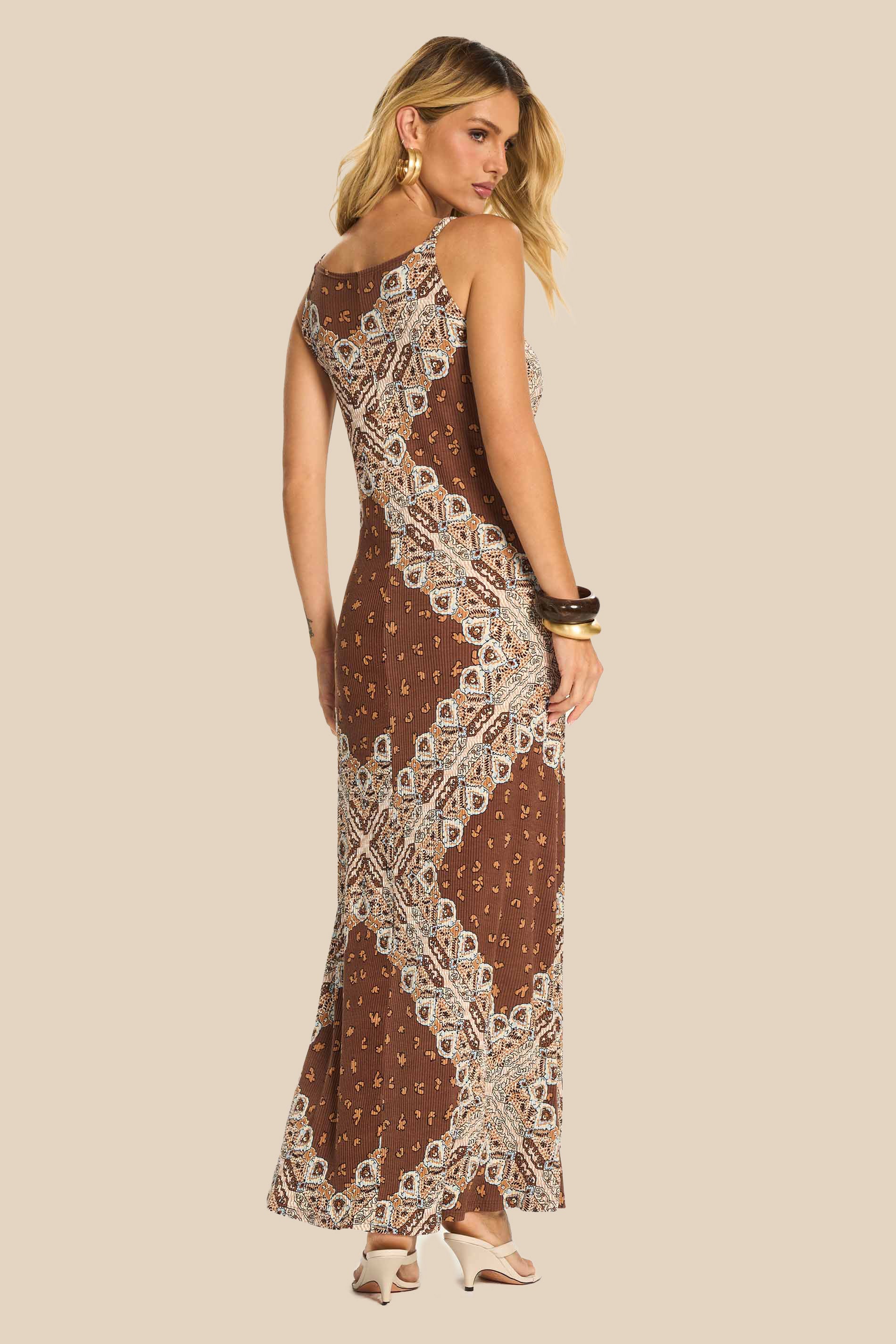 Vestido Longo Reto de Alça Estampado Miragem - Doce Trama