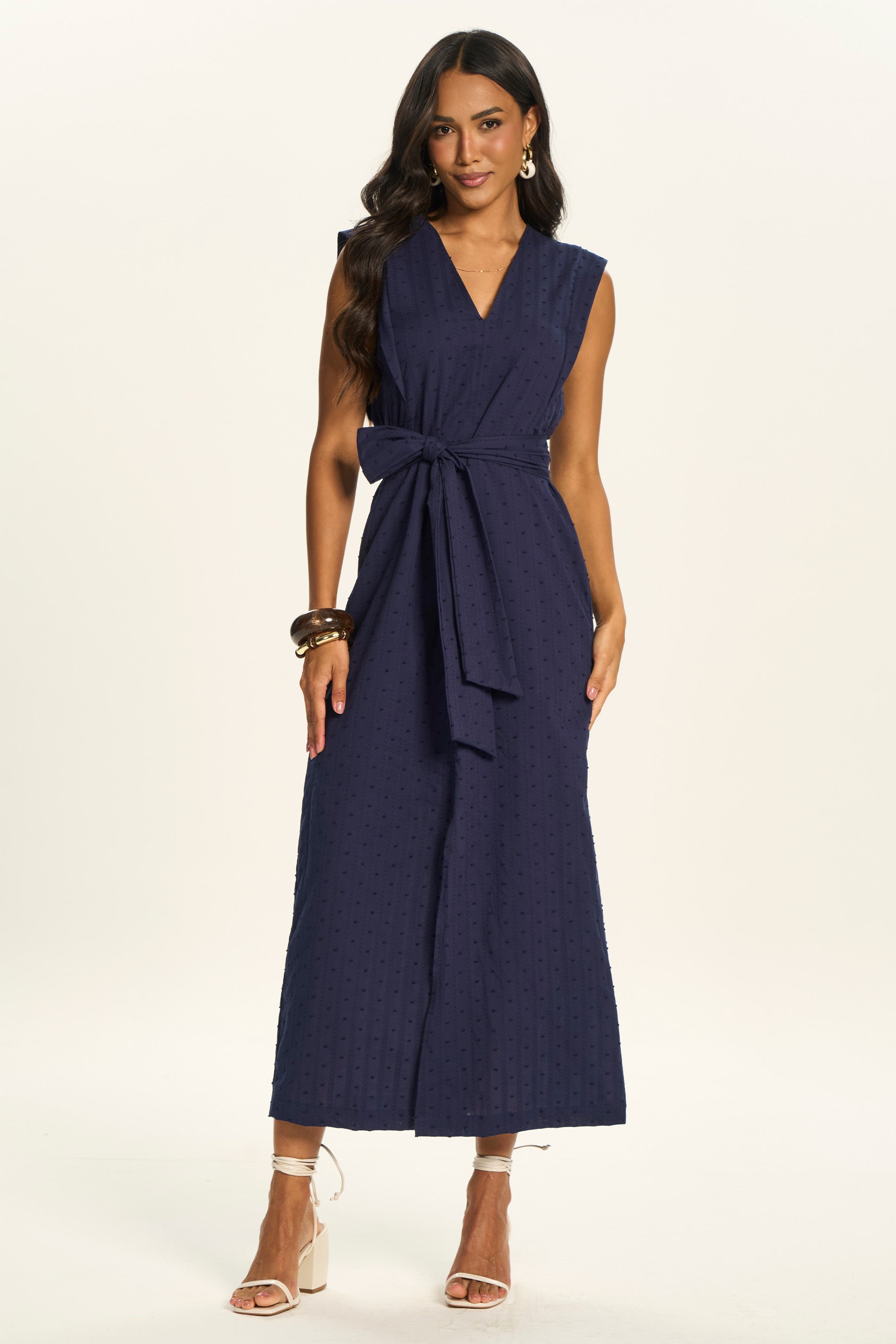 Vestido Midi Texturizado com Amarração Duna - Doce Trama