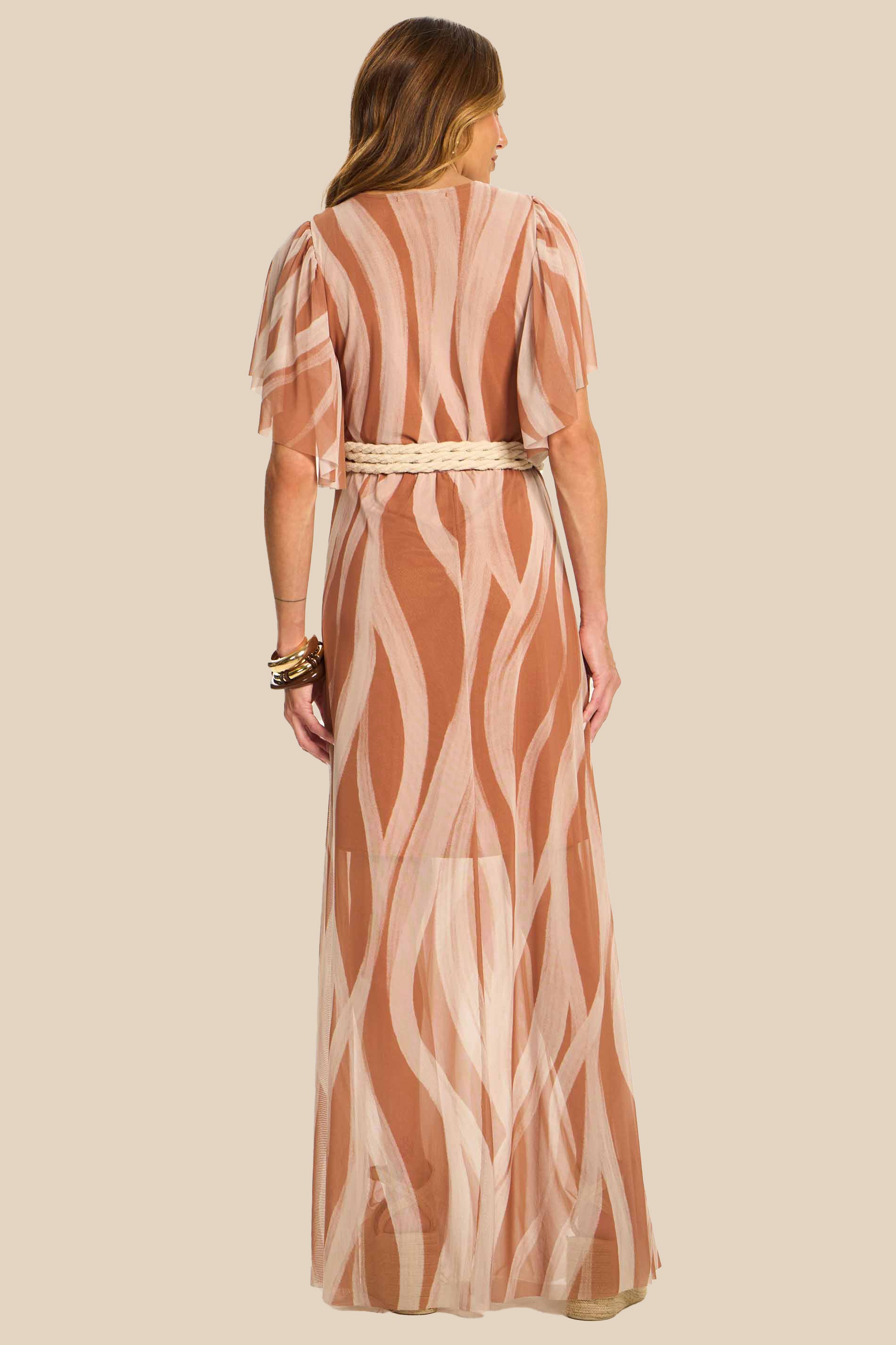 Vestido Longo Evasê Tule Estampado Miragem - Doce Trama