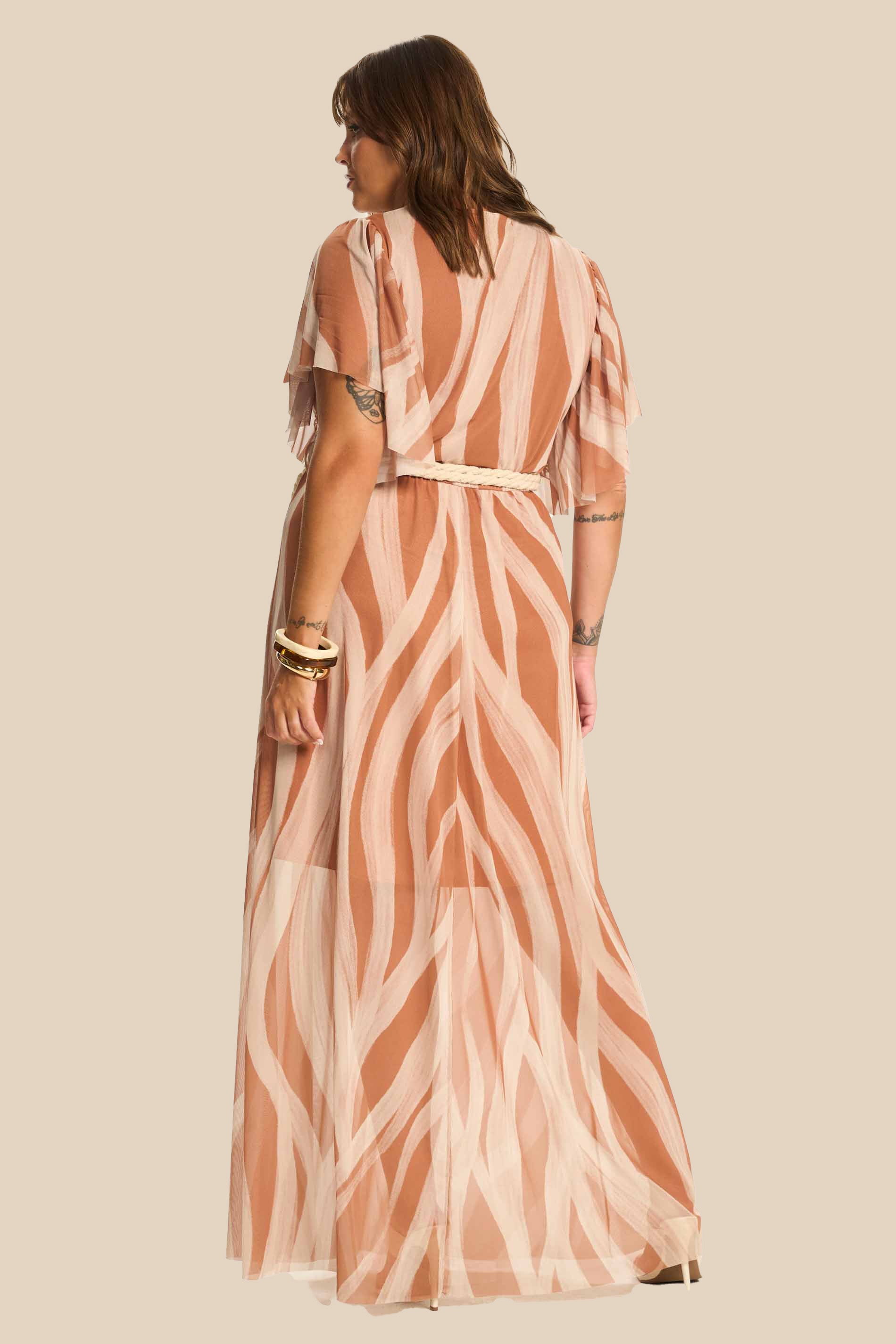 Vestido Longo Evasê Tule Estampado Miragem - Doce Trama