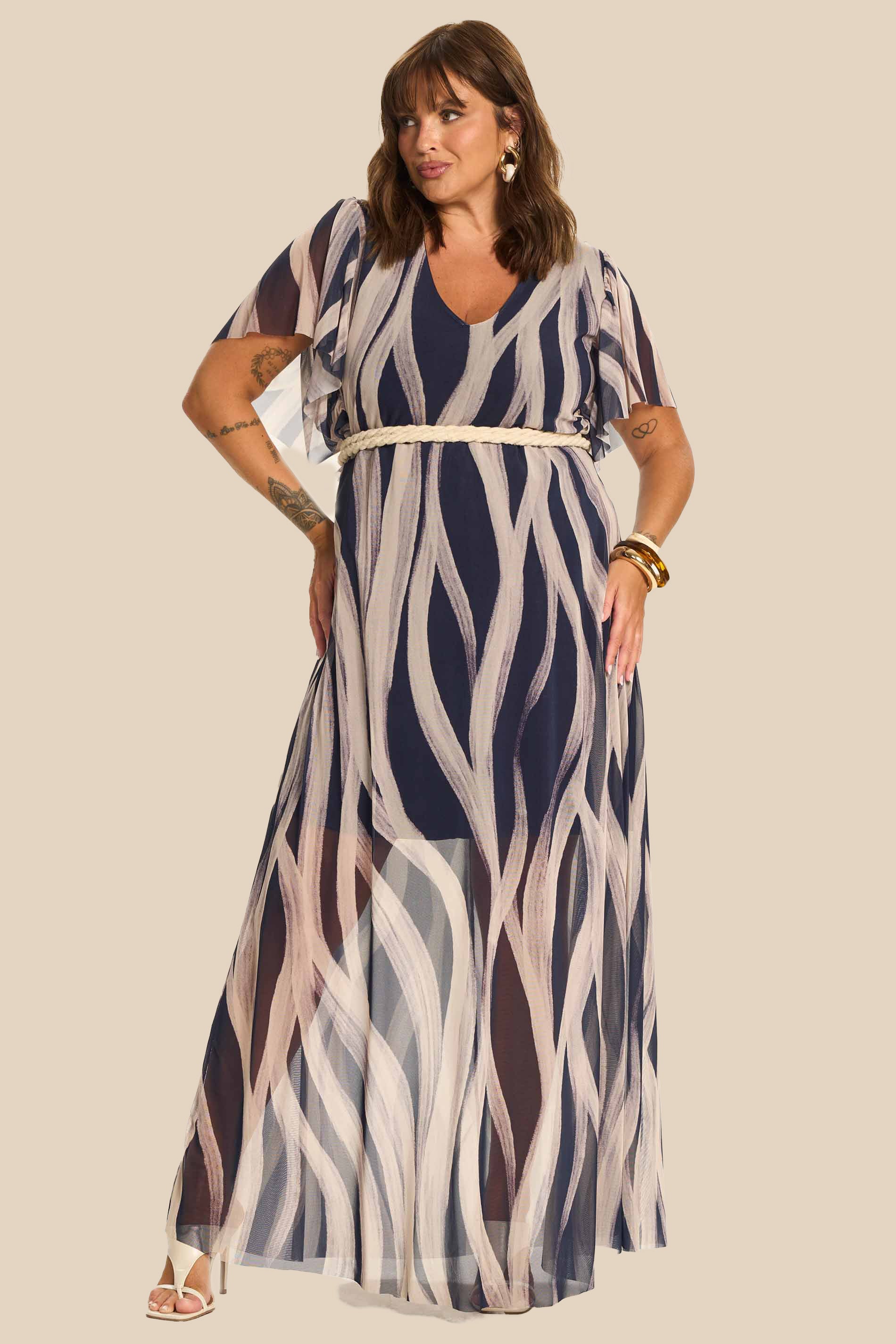 Vestido Longo Evasê Tule Estampado Miragem - Doce Trama