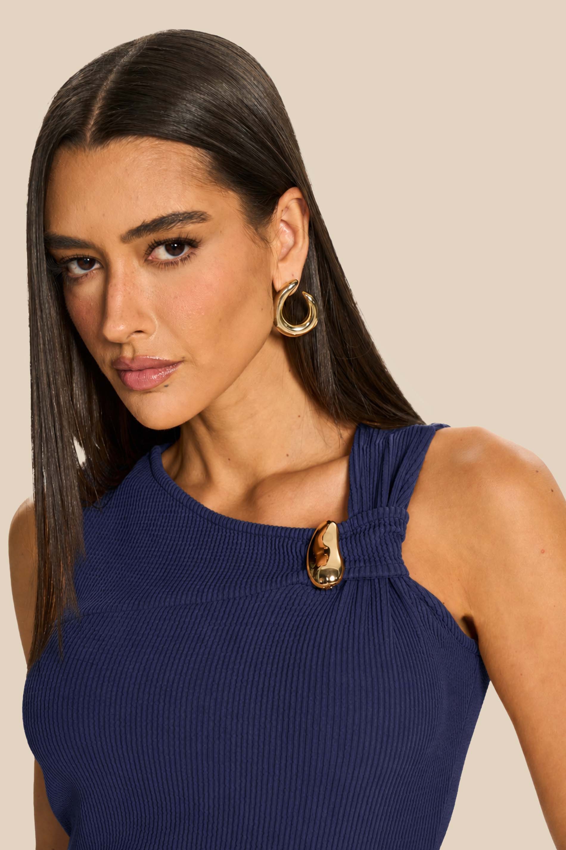 Blusa Feminina Canelada Detalhe Dourado Miragem - Doce Trama
