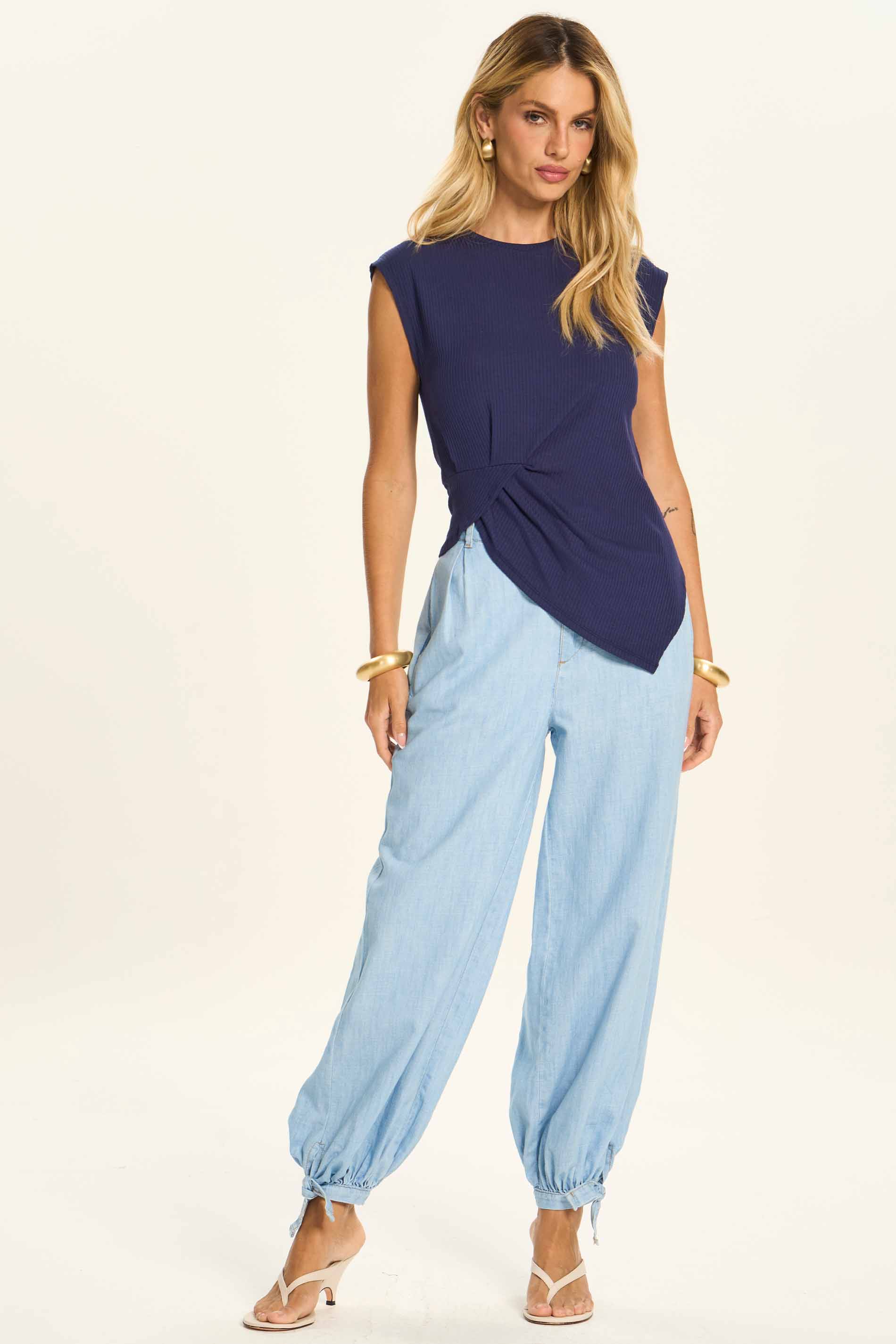 Blusa Feminina Assimétrica Canelada Miragem - Doce Trama