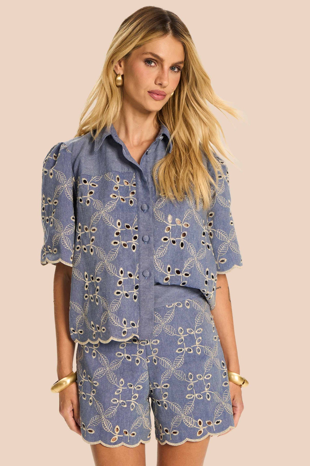 Camisa Feminina Jeans Bordado Miragem - Doce Trama