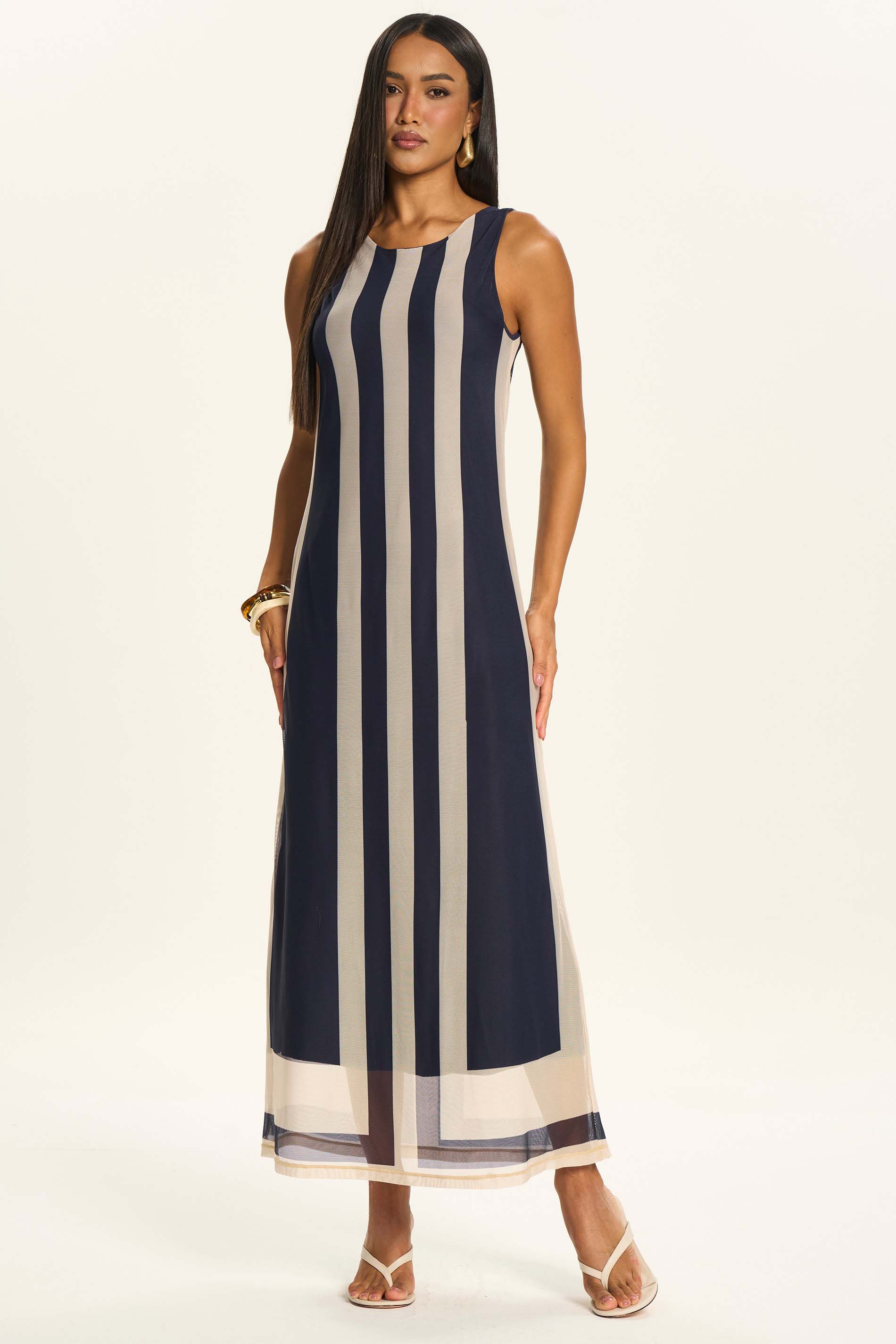 Vestido Longo Reto em Tule Estampado Duna - Doce Trama