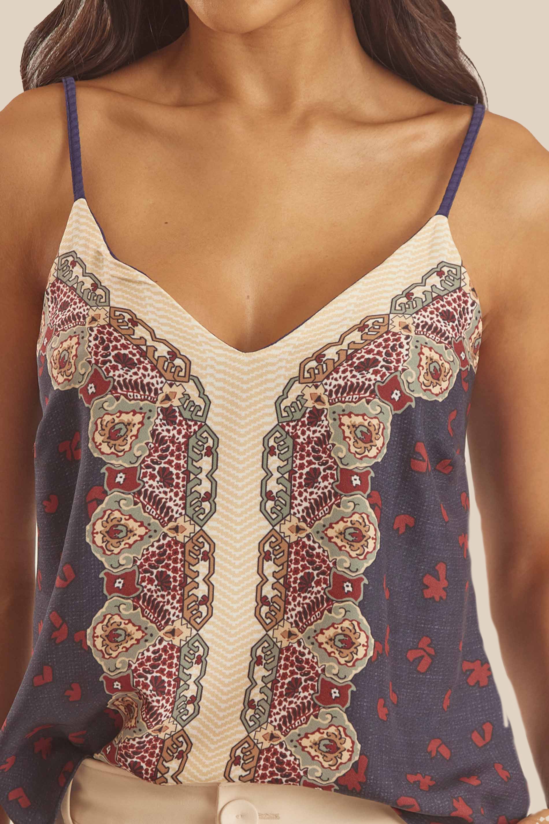 Blusa de Alças Reguláveis Estampada Miragem - Doce Trama