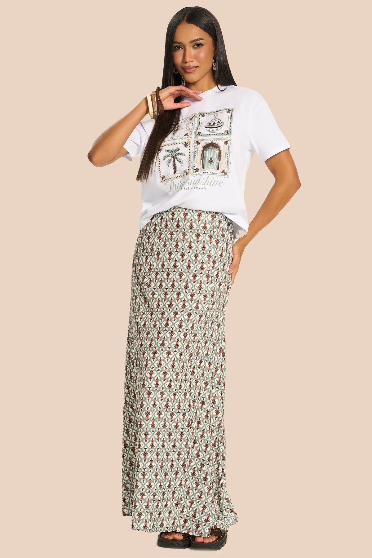 Saia Longa Reta Viscose Estampada Miragem - Doce Trama