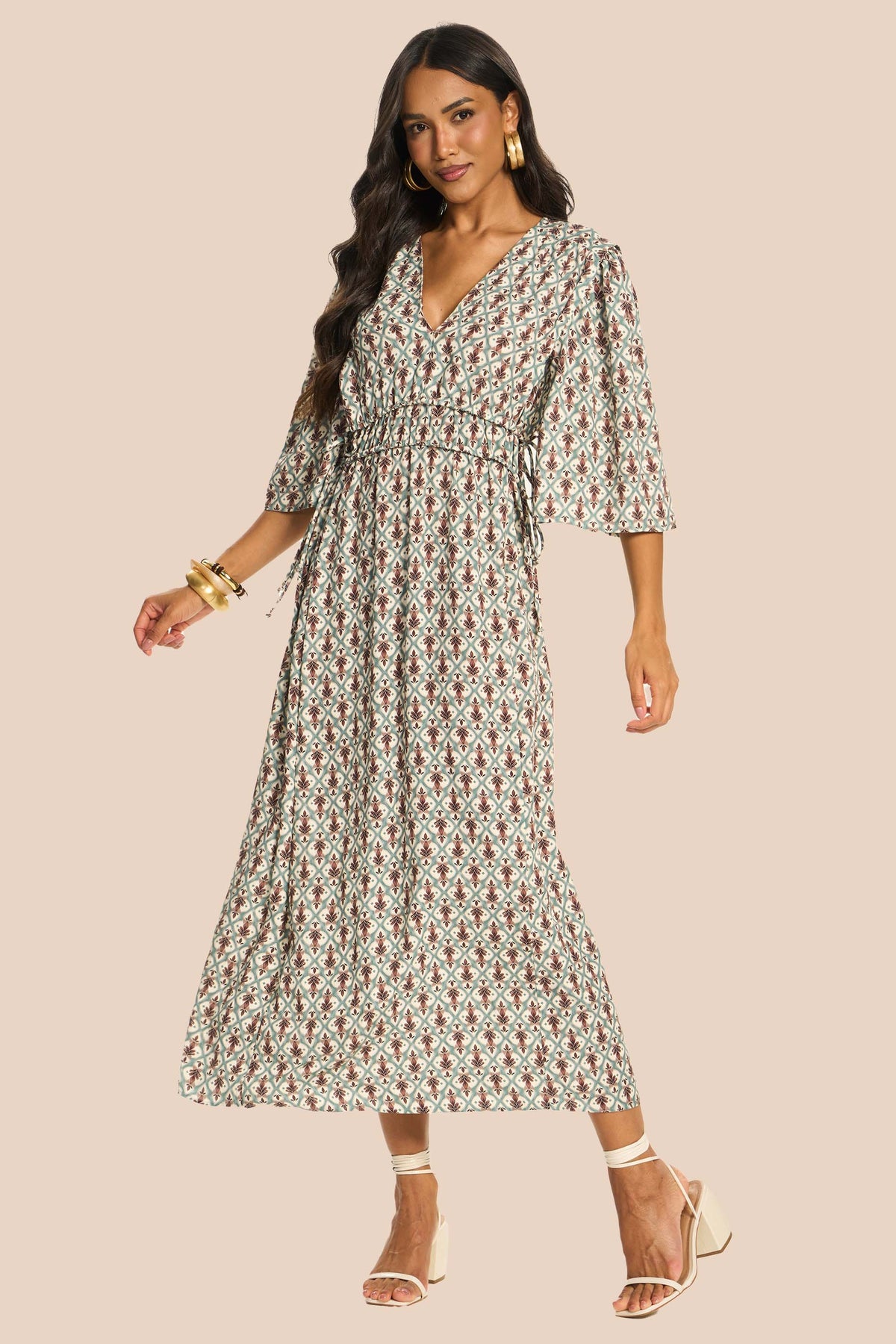 Vestido Longo Evasê Viscose Acinturado Miragem - Doce Trama