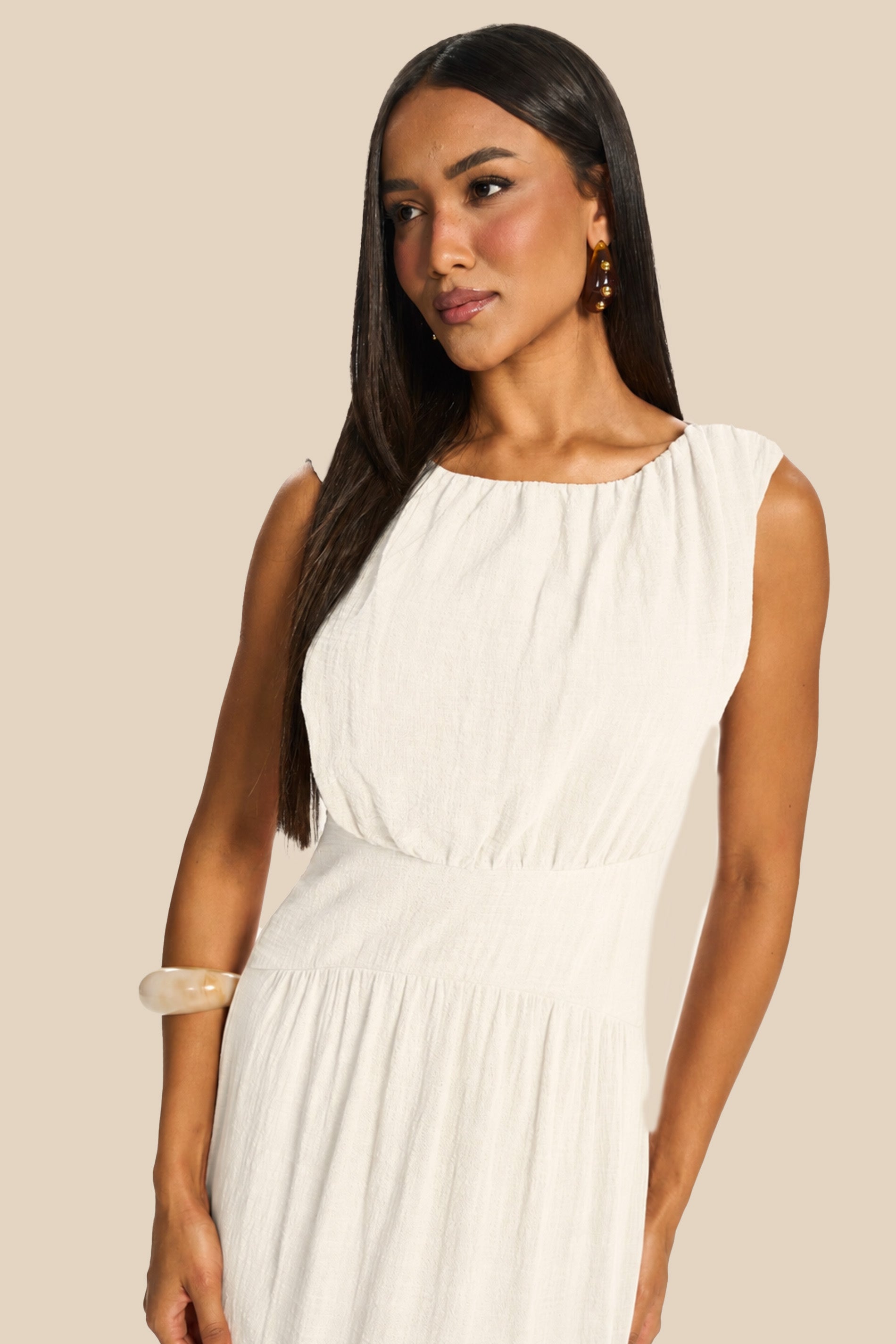 Vestido Longo Evasê Algodão Acinturado Miragem - Doce Trama