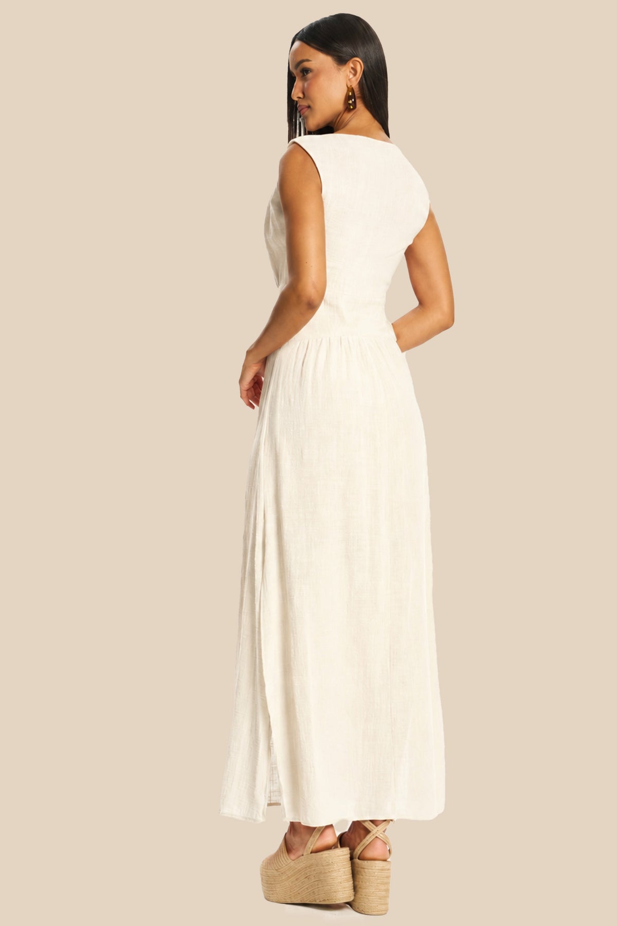 Vestido Longo Evasê Algodão Acinturado Miragem - Doce Trama
