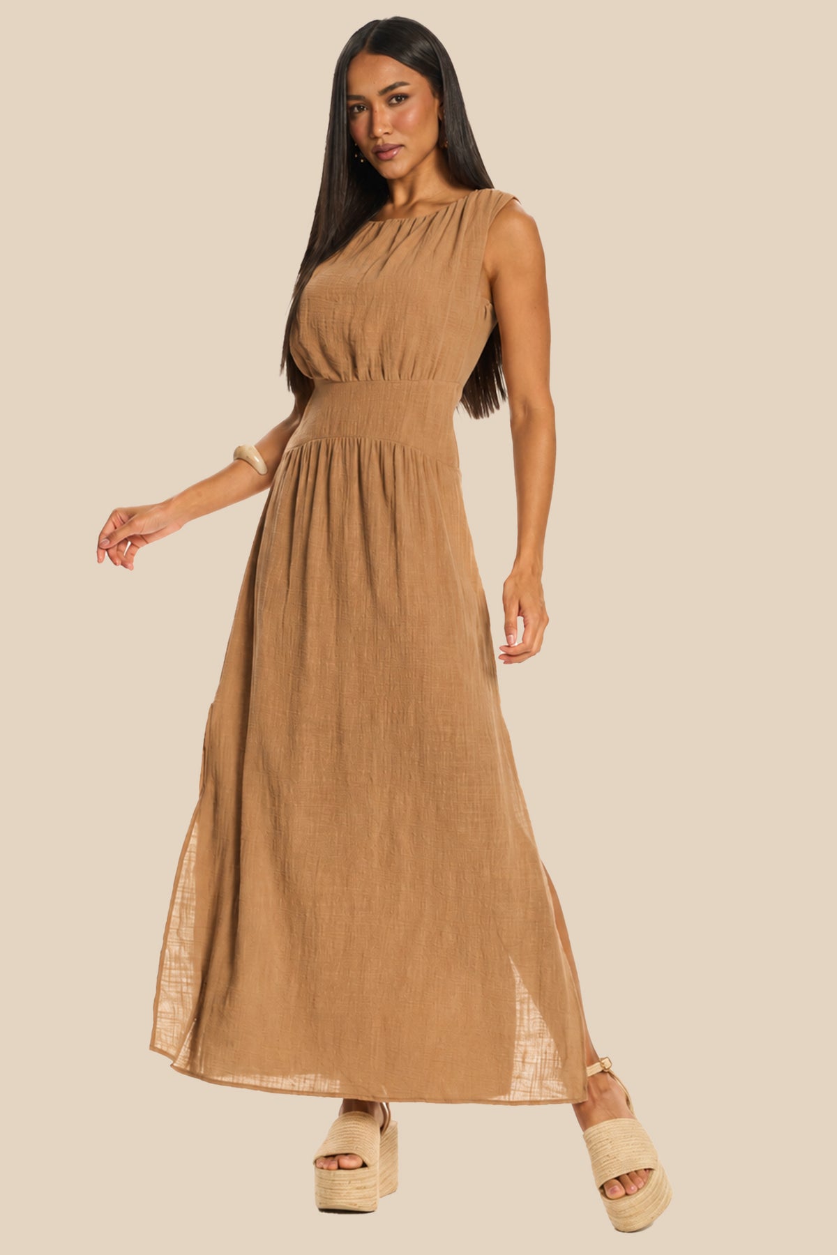 Vestido Longo Evasê Algodão Acinturado Miragem - Doce Trama