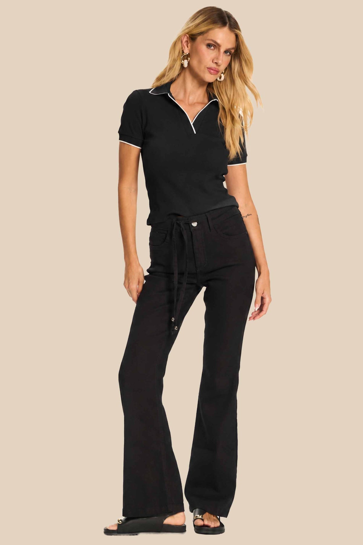 Blusa Polo Feminina com Contrastes Miragem - Doce Trama