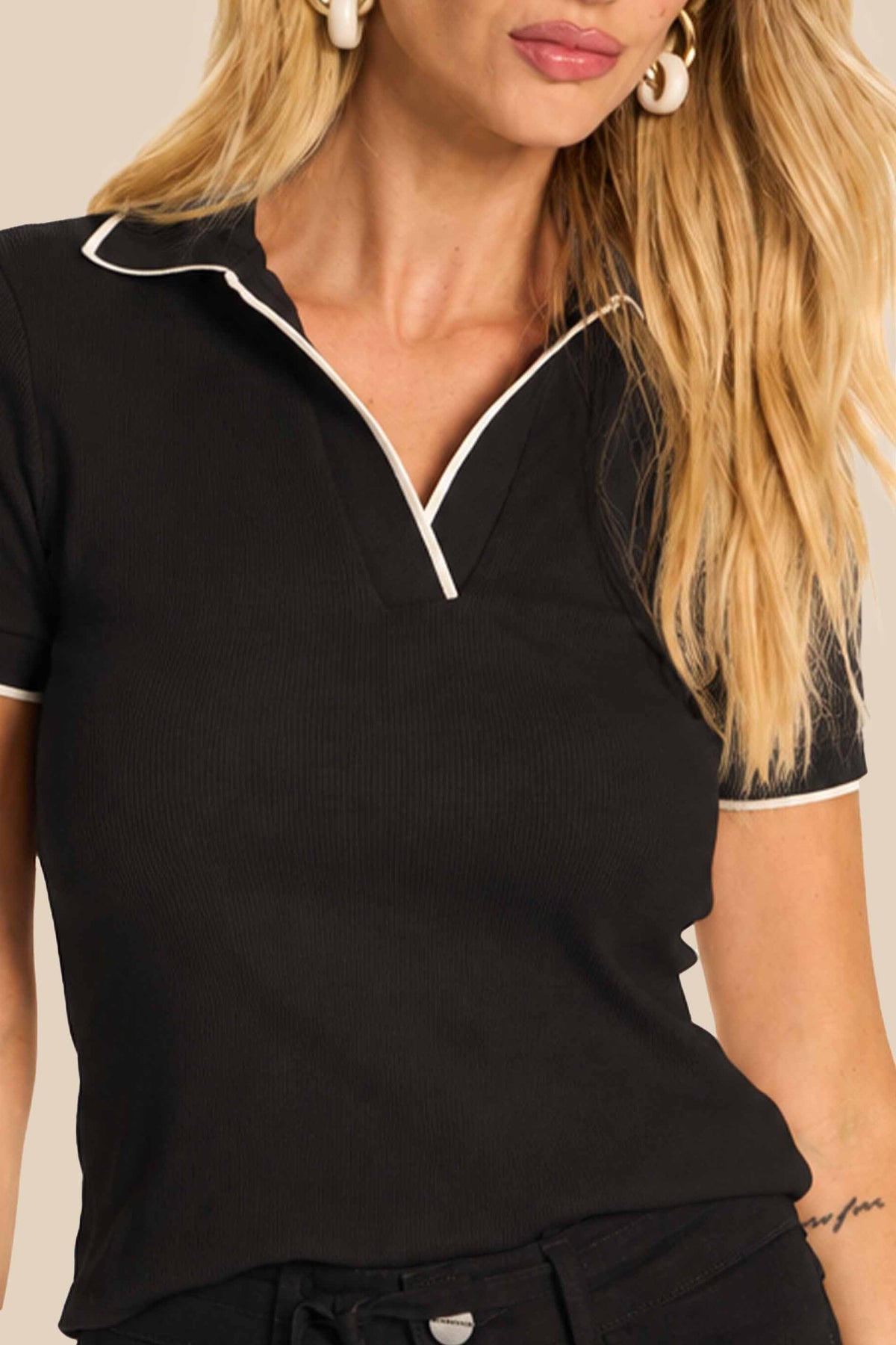 Blusa Polo Feminina com Contrastes Miragem - Doce Trama