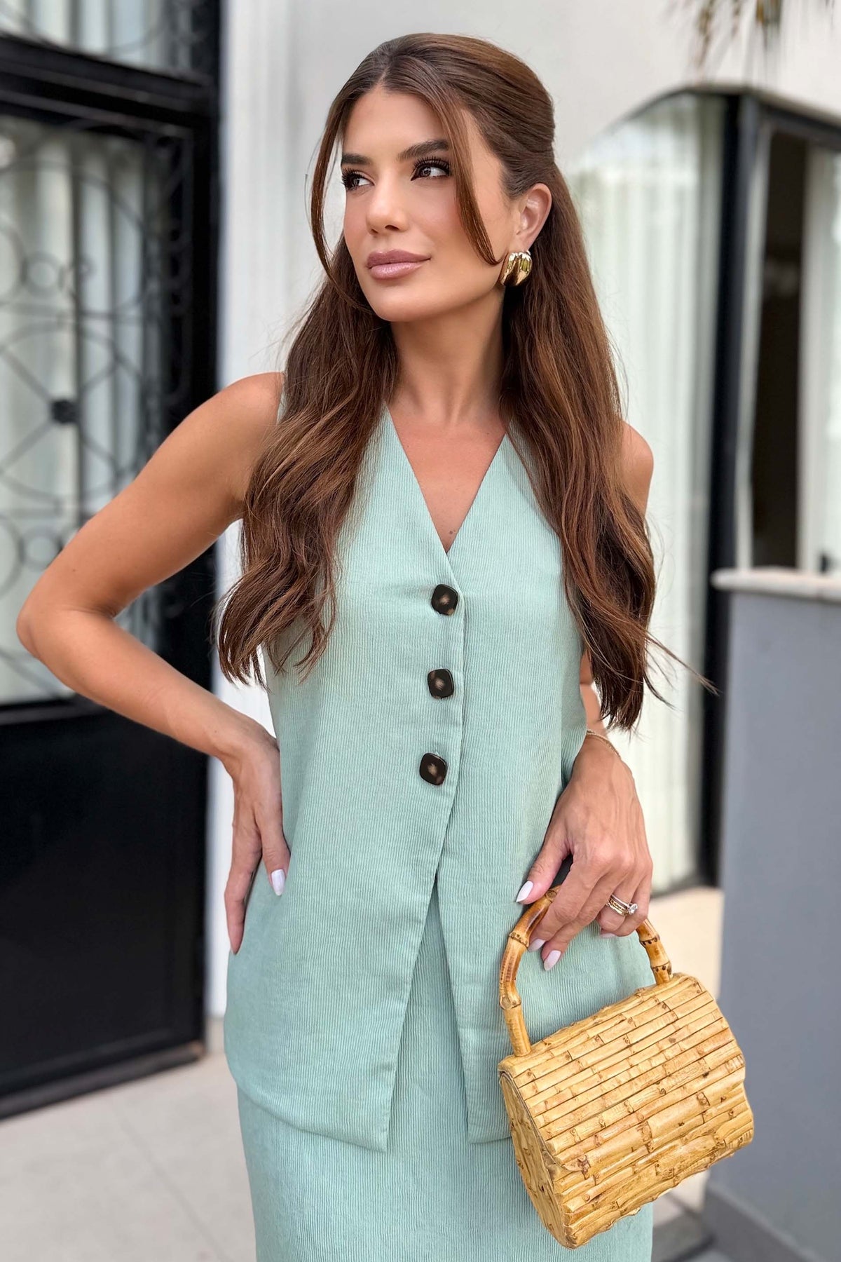Colete Feminino Texturizado com Botões Miragem - Doce Trama