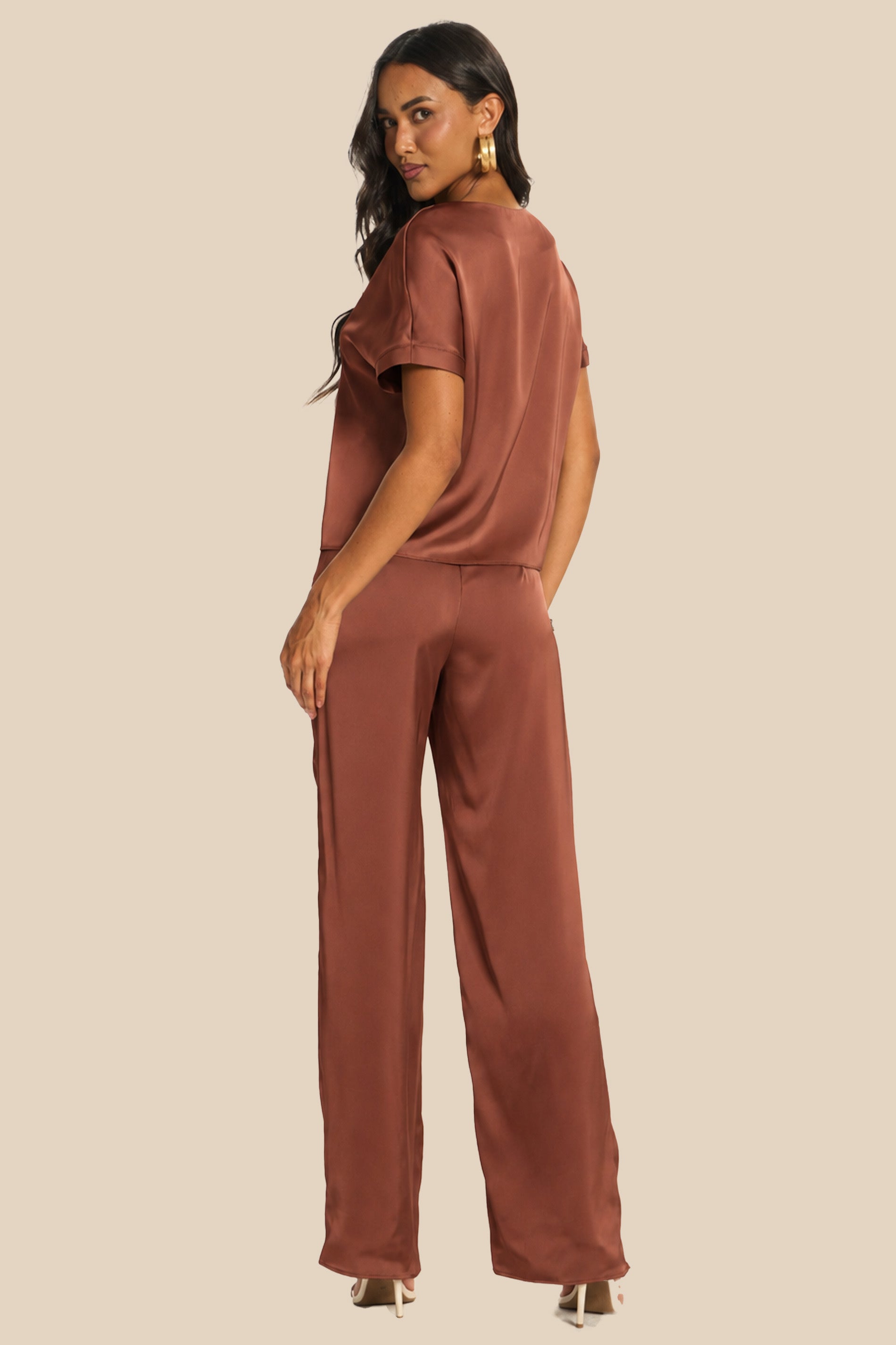 Blusa Reta em Cetim Manga Curta Miragem - Doce Trama