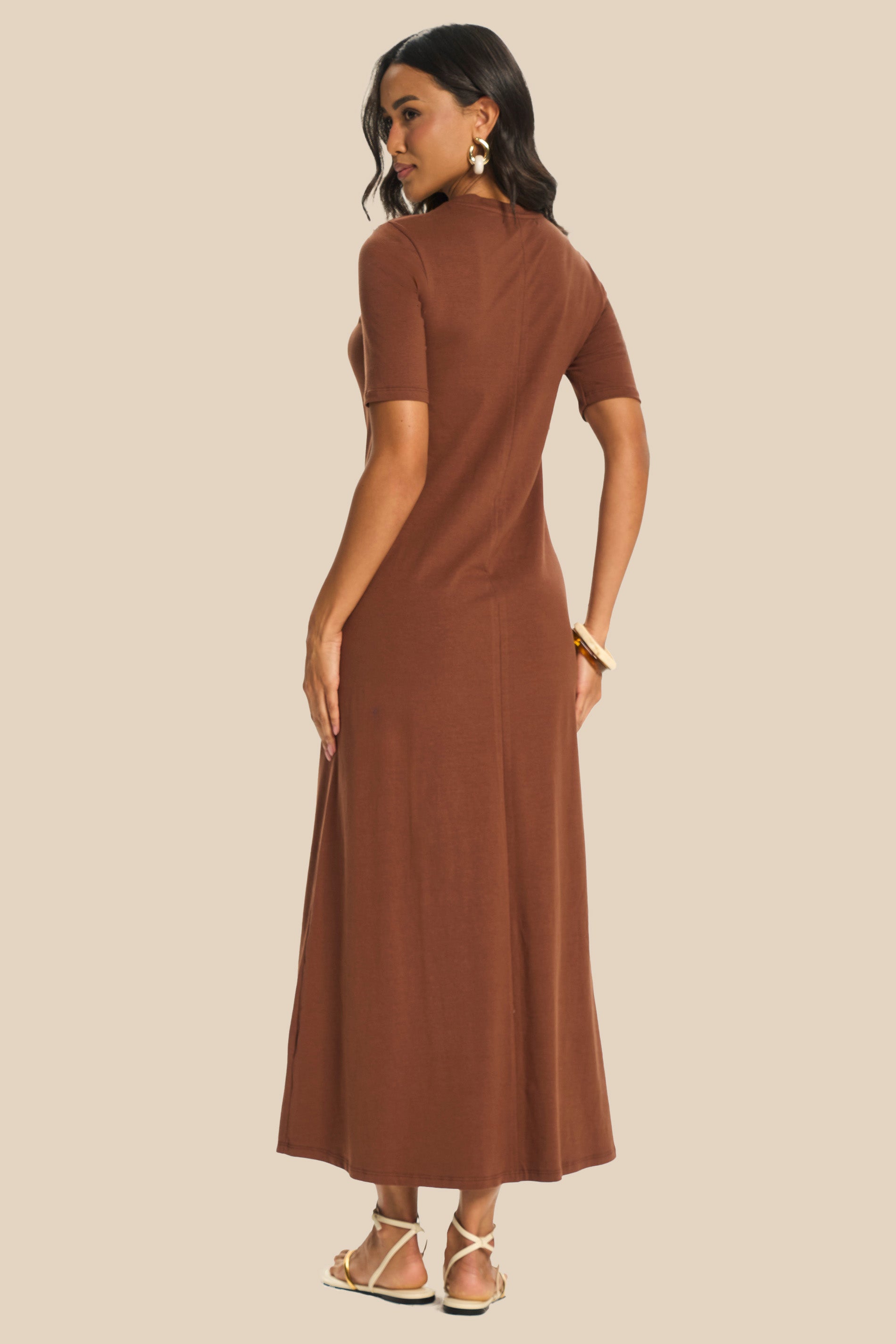 Vestido Longo Reto Manga Curta Miragem - Doce Trama