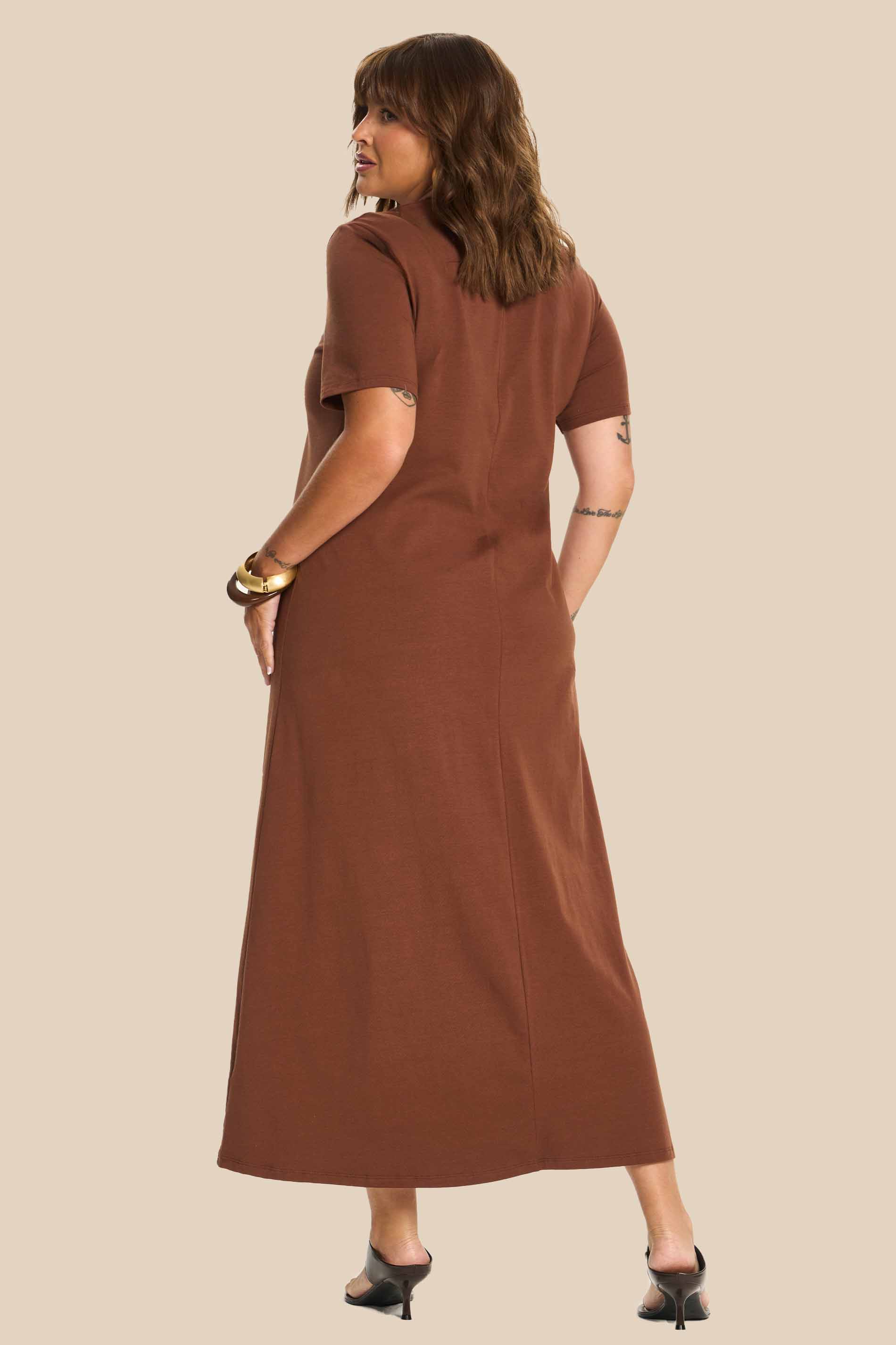 Vestido Longo Reto Manga Curta Miragem - Doce Trama