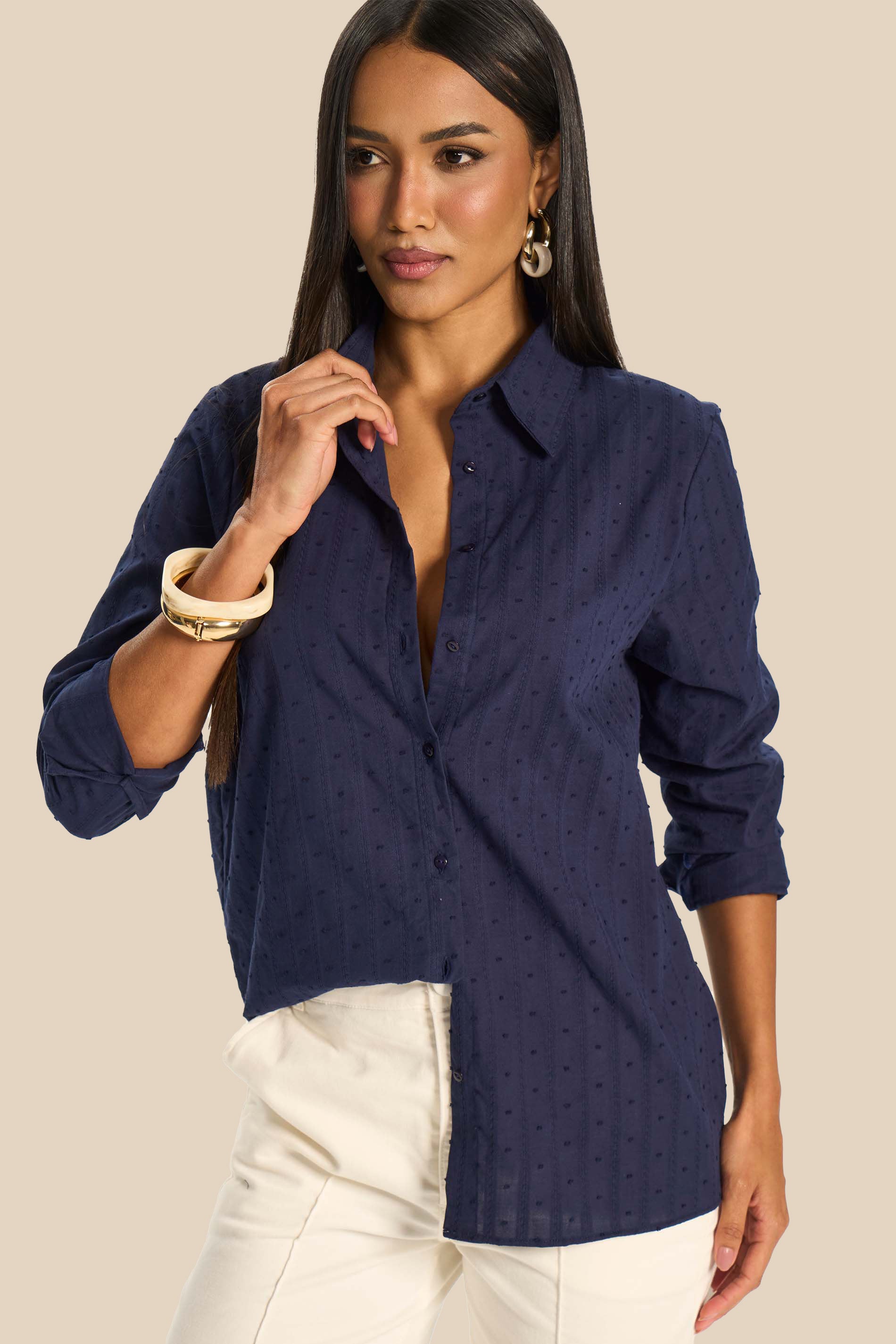 Camisa Feminina Manga Longa Texturizada Miragem - Doce