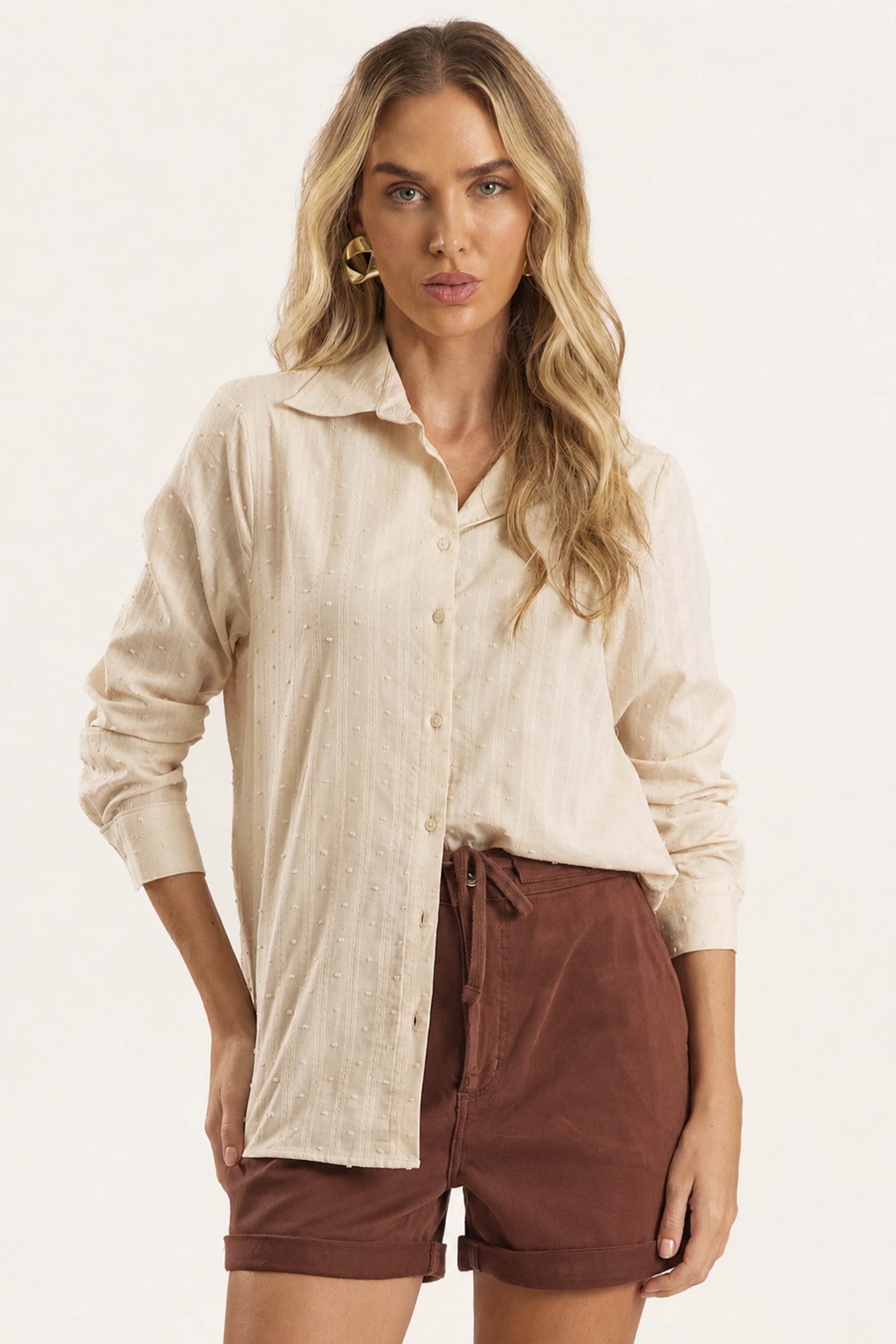 Camisa Feminina Manga Longa Texturizada Duna - Doce