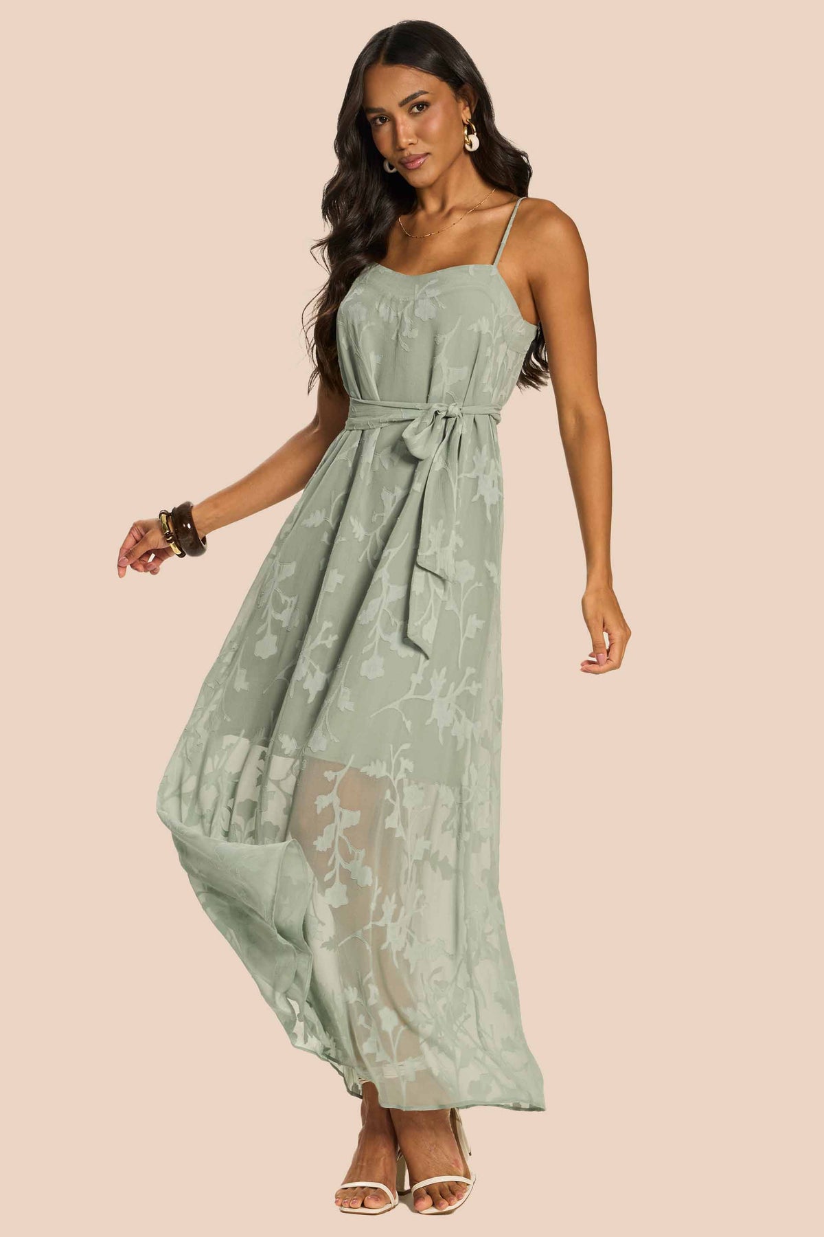 Vestido Longo Evasê Chiffon de Alça Miragem - Doce Trama