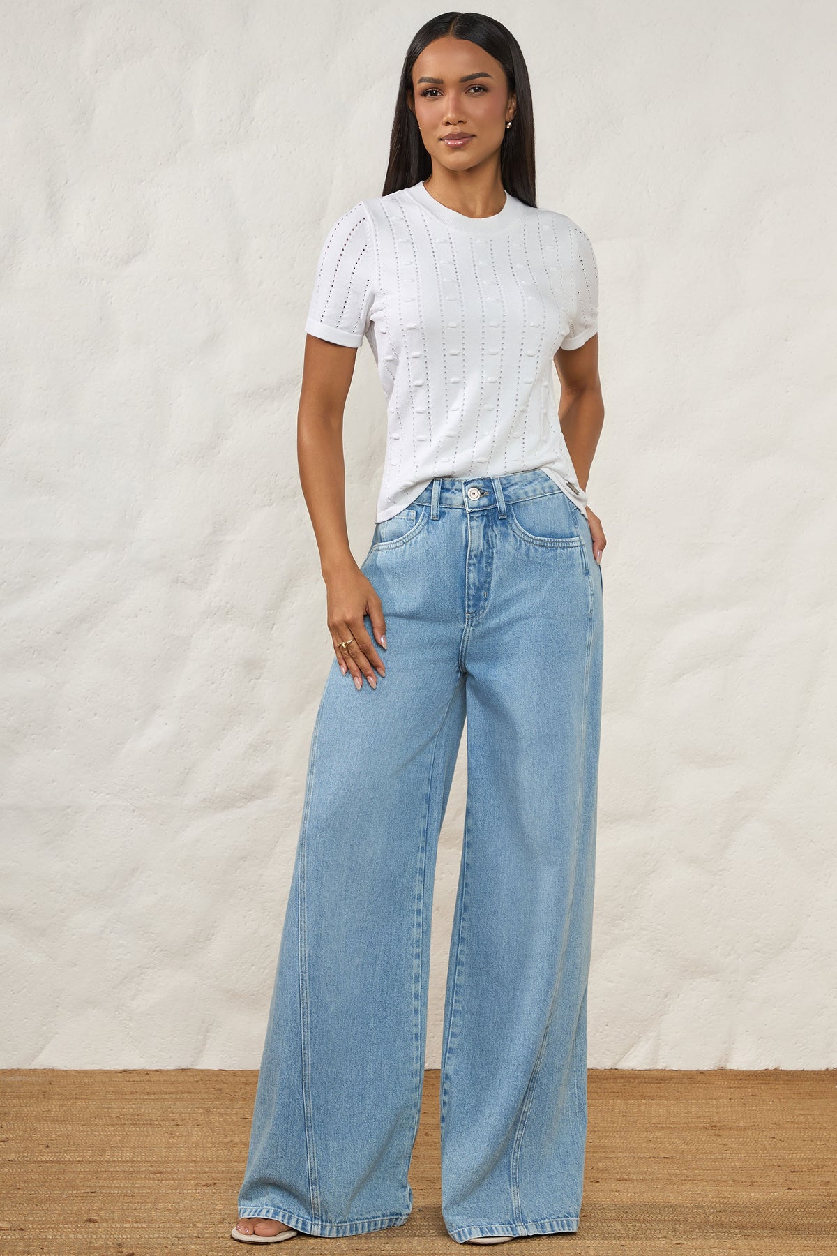 Calça Jeans Palazzo Clara Cintura Alta Resort - Doce Trama