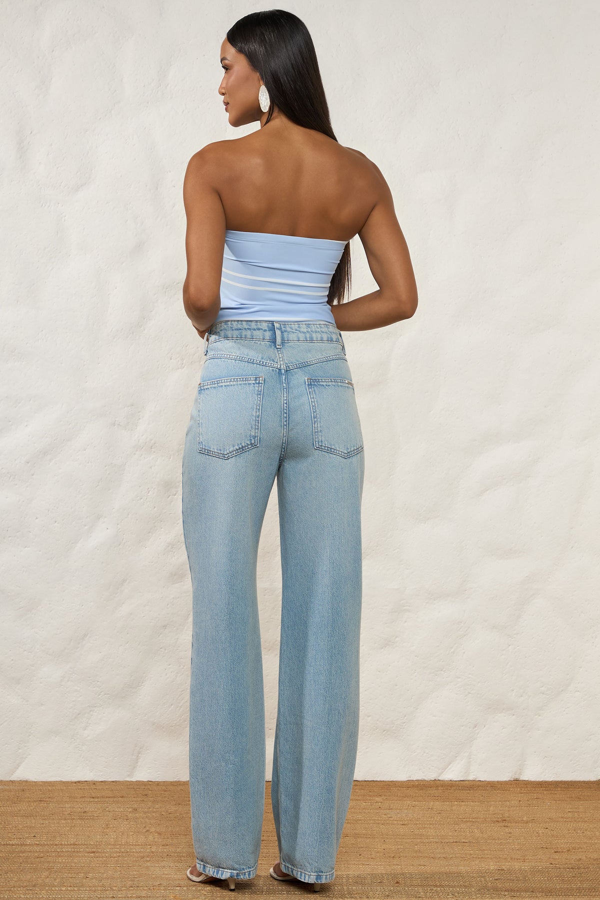 Calça Reta Jeans Claro Cintura Alta Peônia - Doce Trama