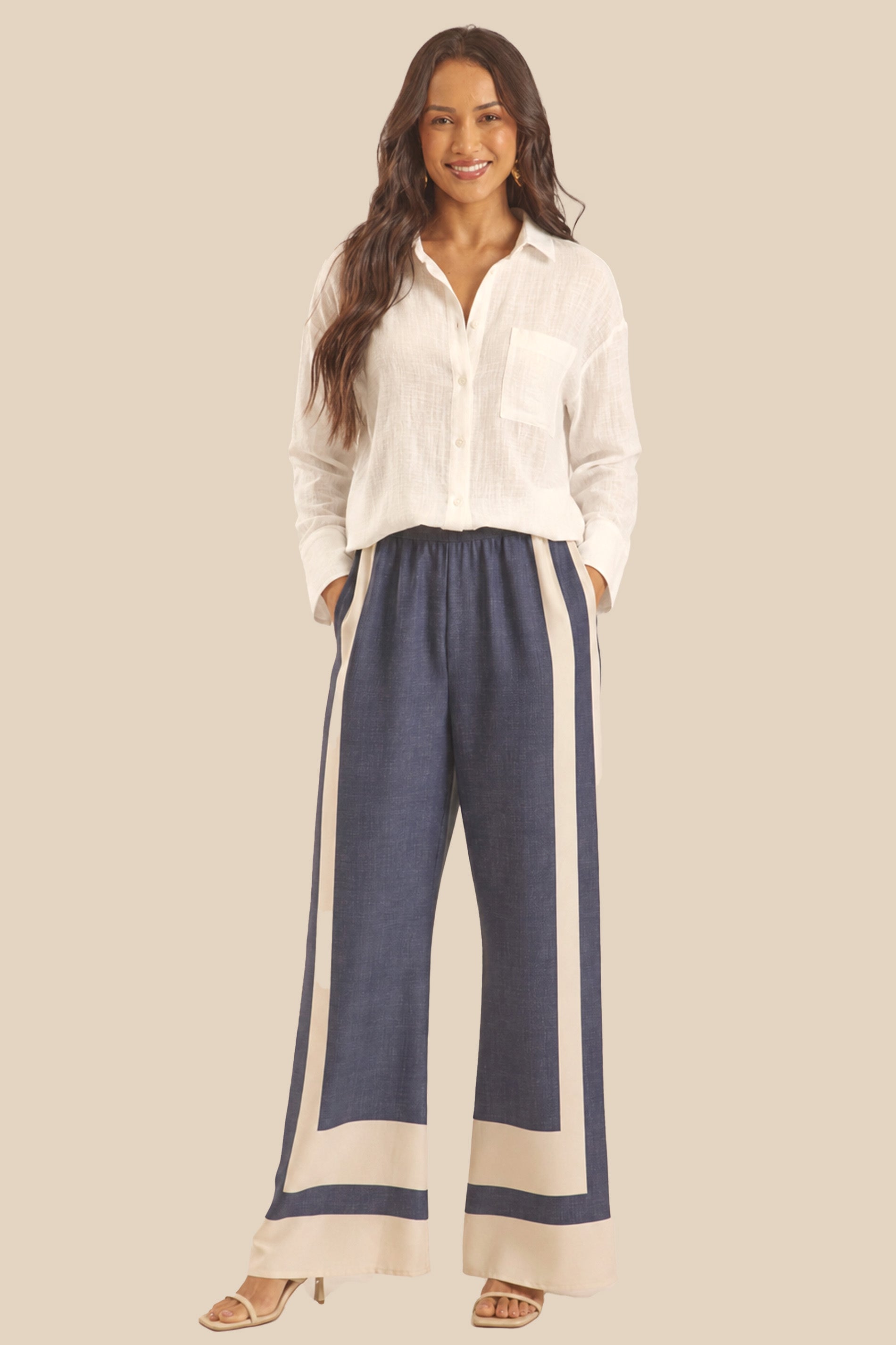 Calça Pantalona Plano Soft Listrada Miragem - Doce Trama