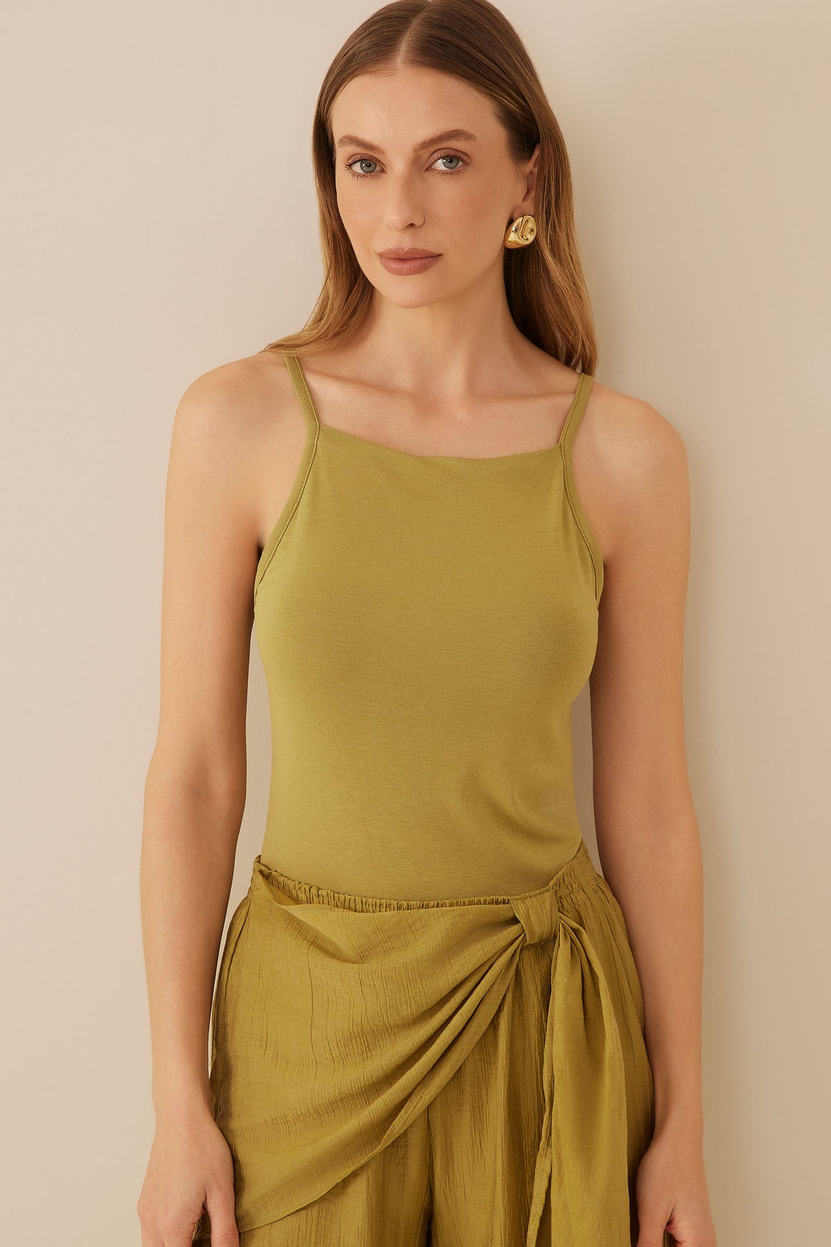 Blusa Regata Reta em Ribana Canelada Resort - Doce Trama