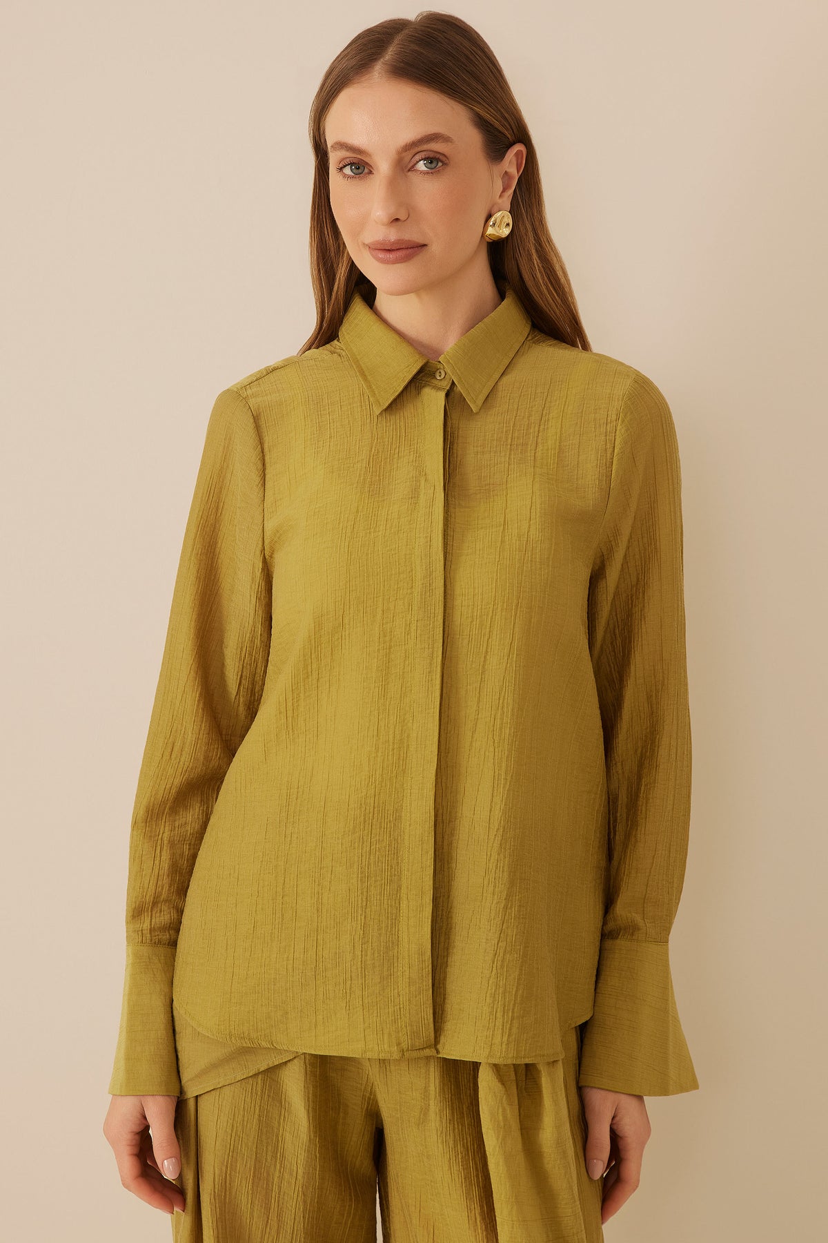 Camisa Feminina Texturizada Manga Longa Resort - Doce Trama