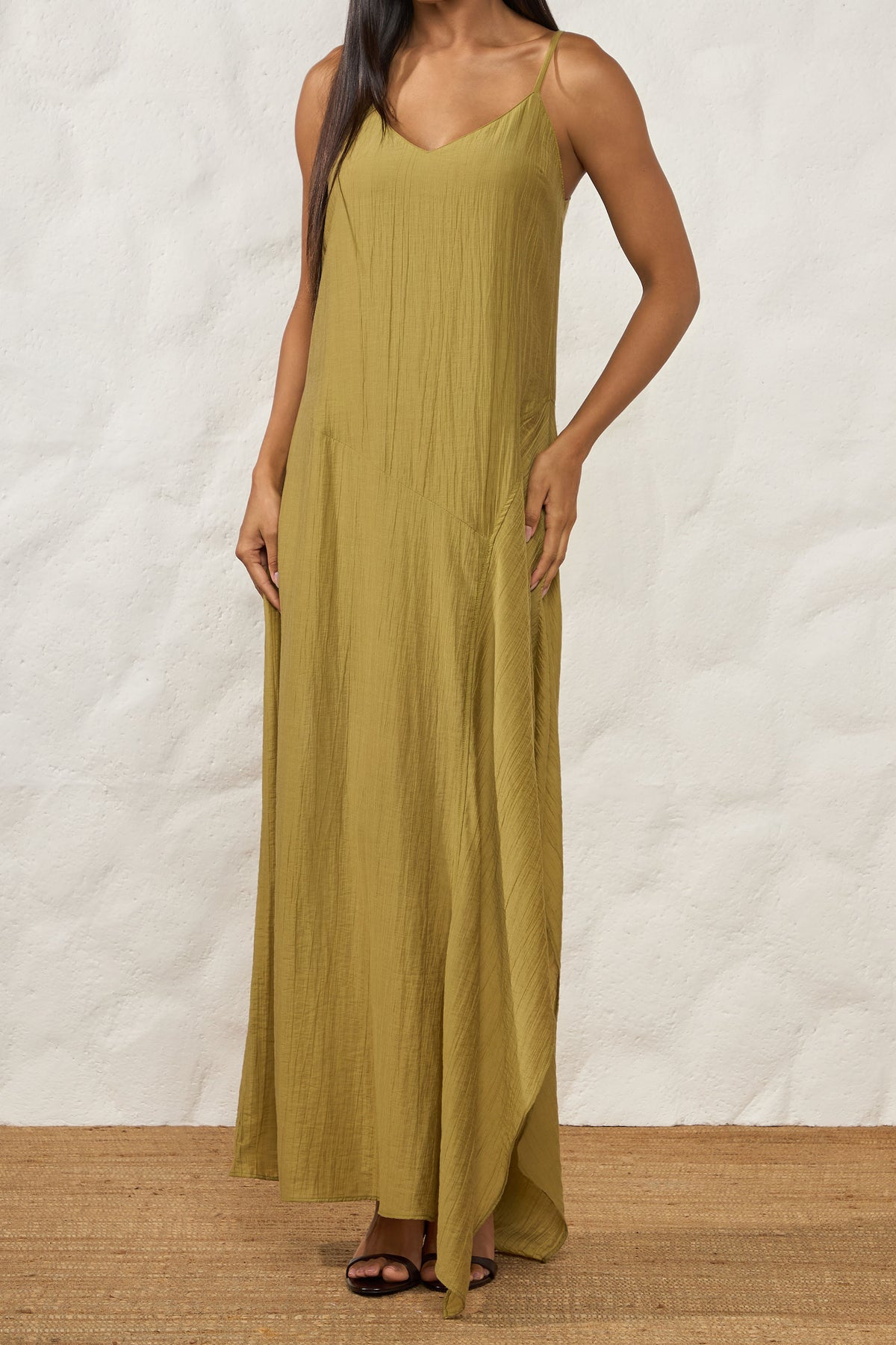 Vestido Longo de Alça Evasê Texturizado Resort - Doce Trama