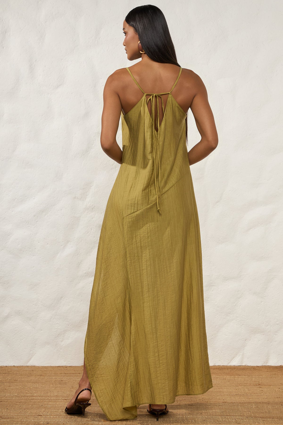 Vestido Longo de Alça Evasê Texturizado Resort - Doce Trama
