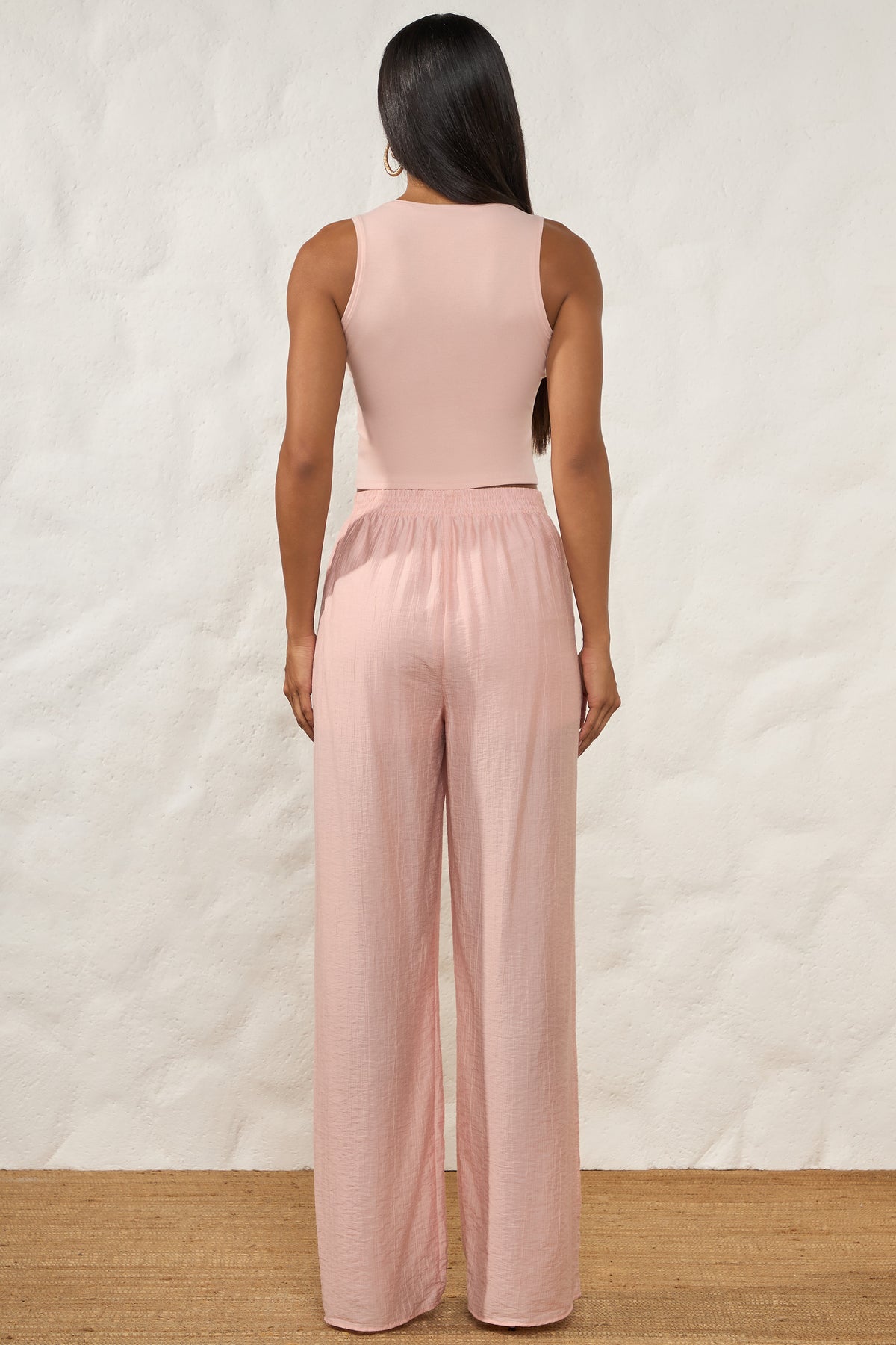 Calça Pantalona Texturizada com Drapeado Resort - Doce Trama