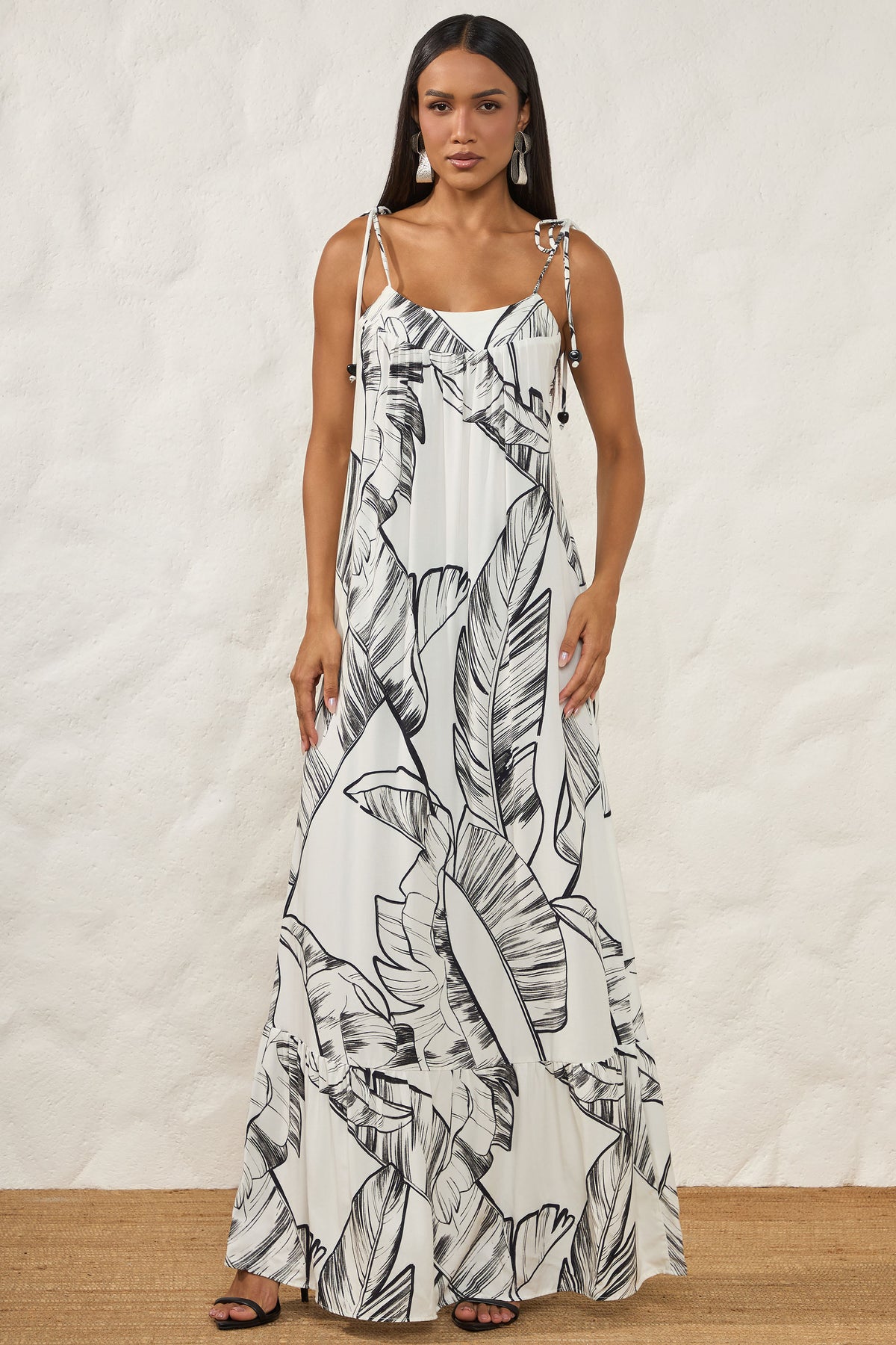 Vestido Longo Evasê em Viscose Resort - Doce Trama