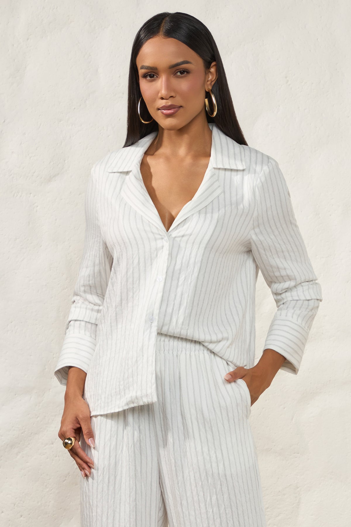 Camisa Manga Longa Risca de Giz Resort - Doce Trama