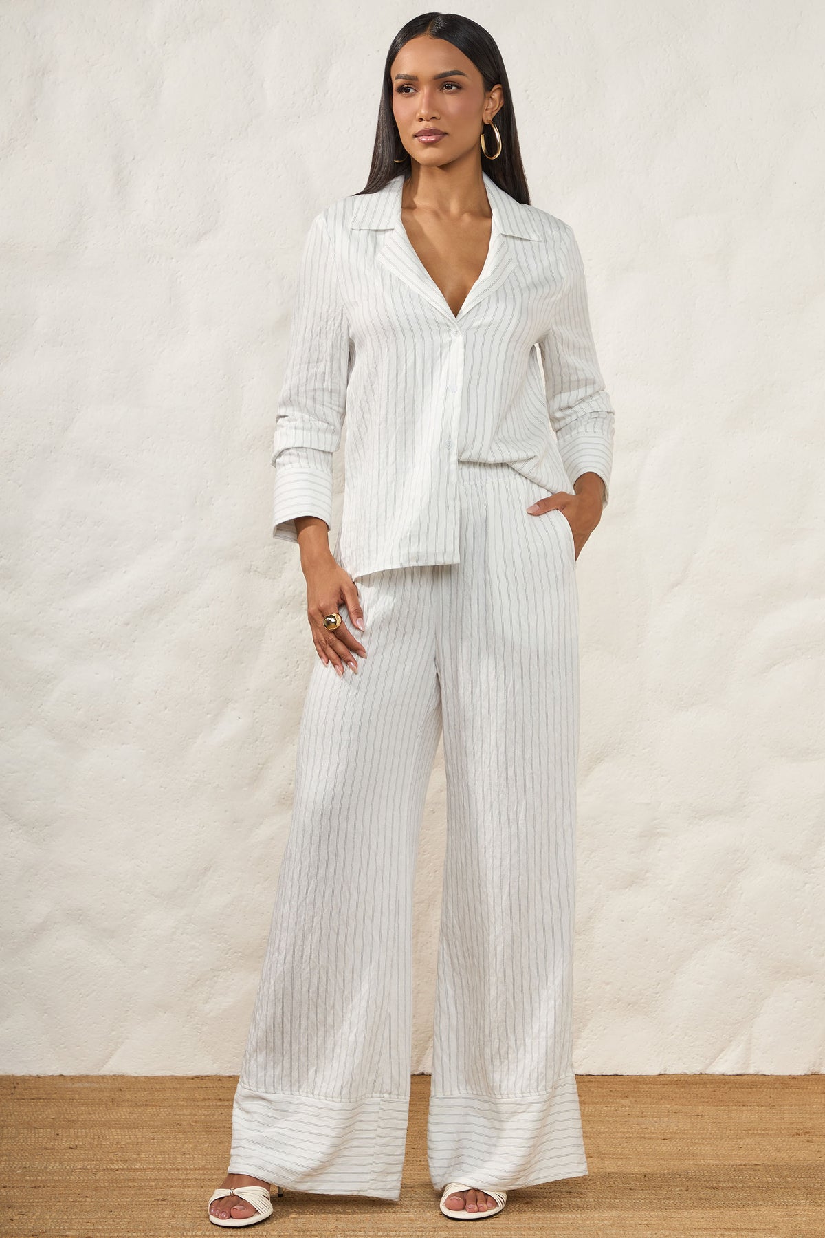 Calça Pantalona Risca de Giz Resort - Doce Trama