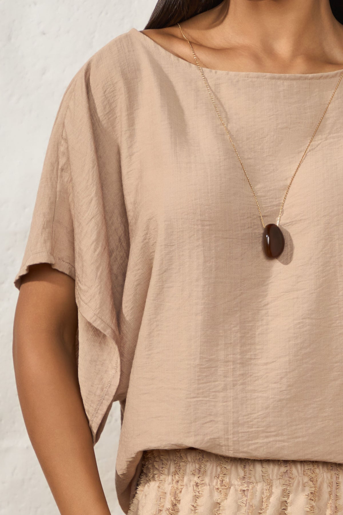 Blusa Ampla Texturizada Manga Curta Resort - Doce Trama