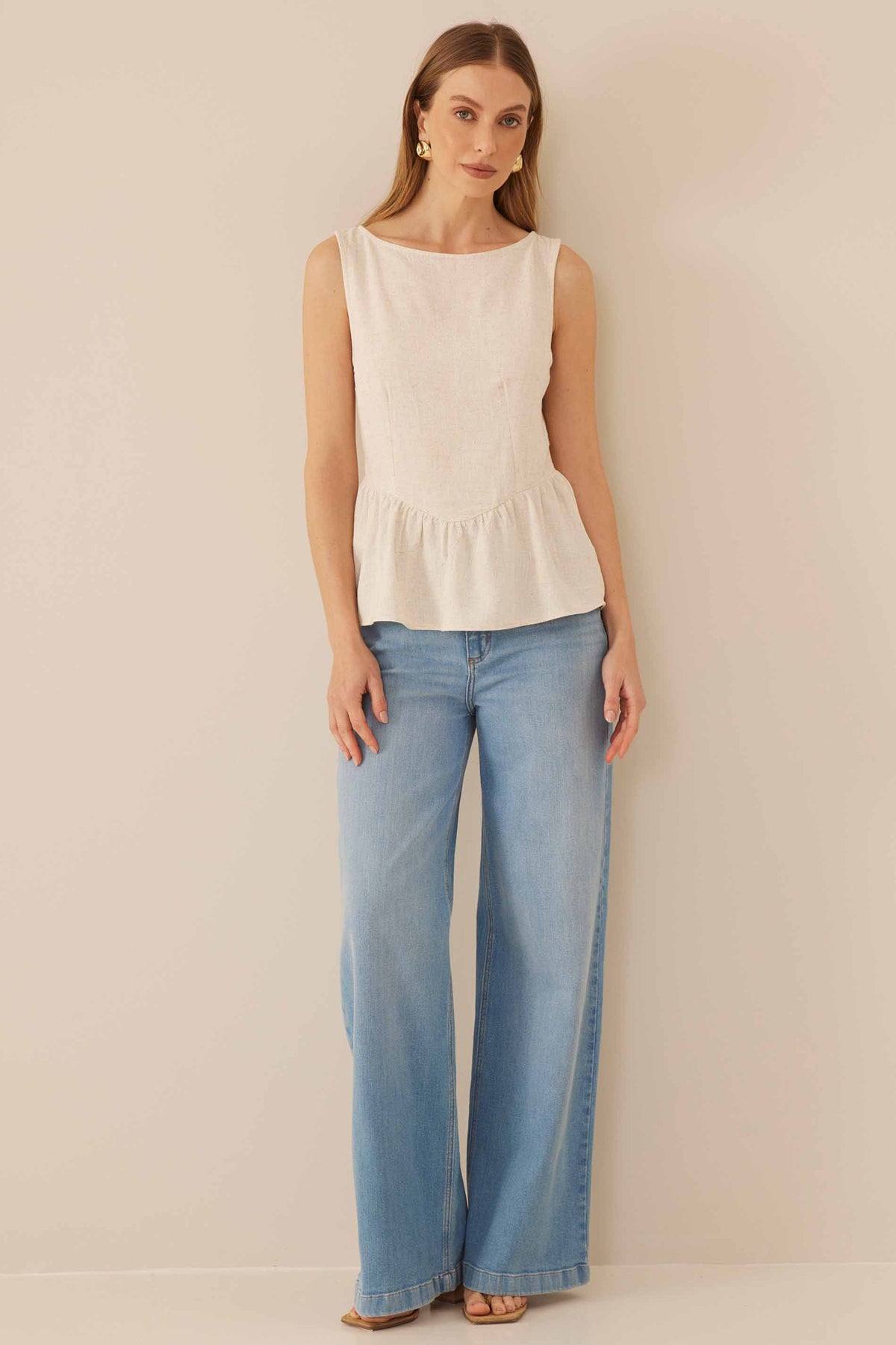 Blusa Peplum em Tecido Plano Resort - Doce Trama