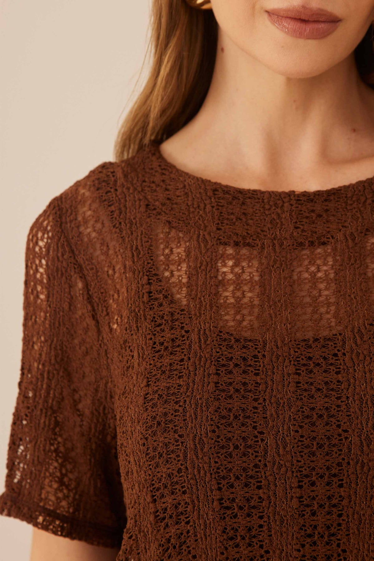 Blusa Manga Curta Renda com Elastano Resort - Doce Trama