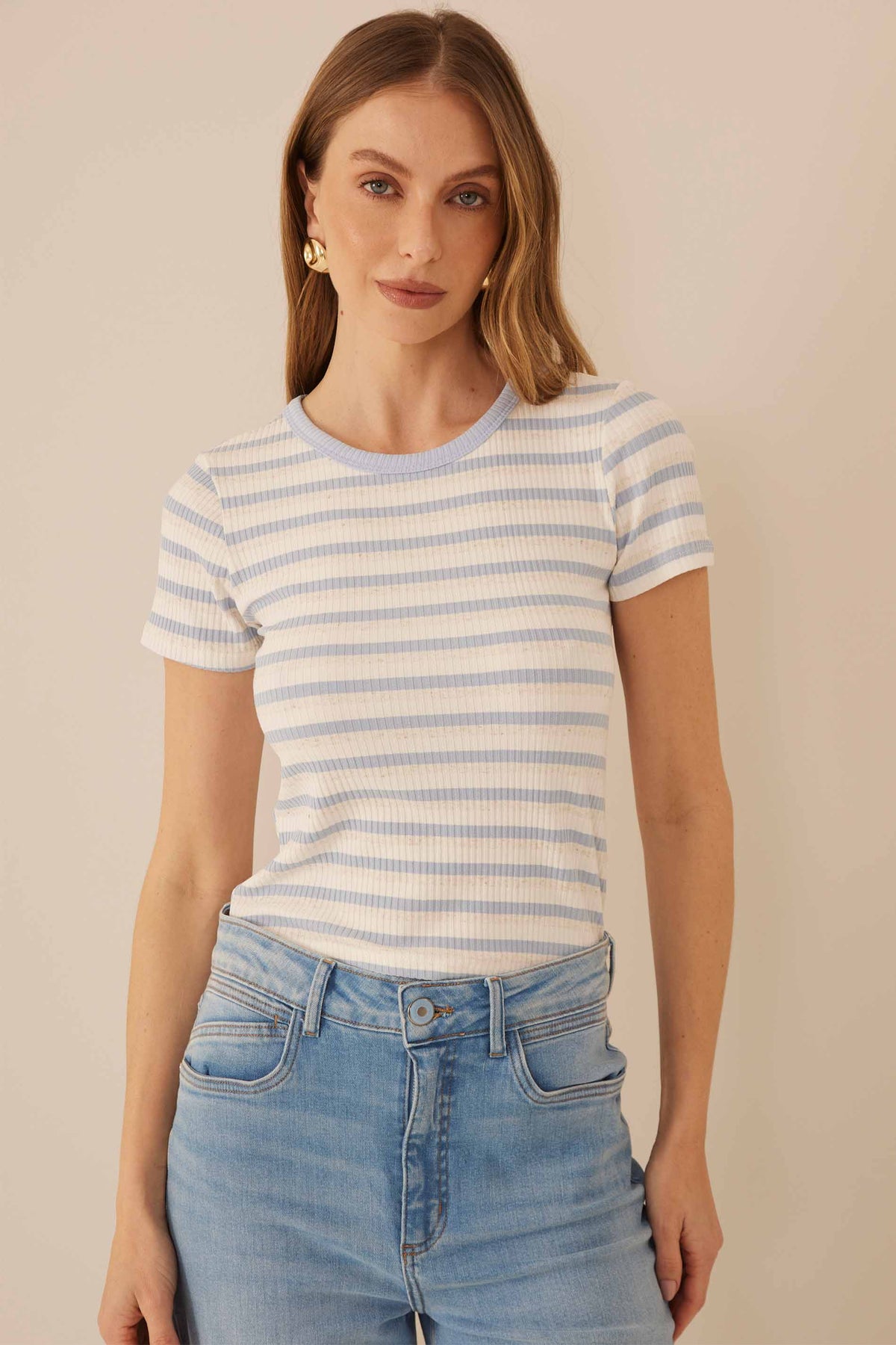T-Shirt Feminina Ribana Canelada Listrada Resort- Doce Trama