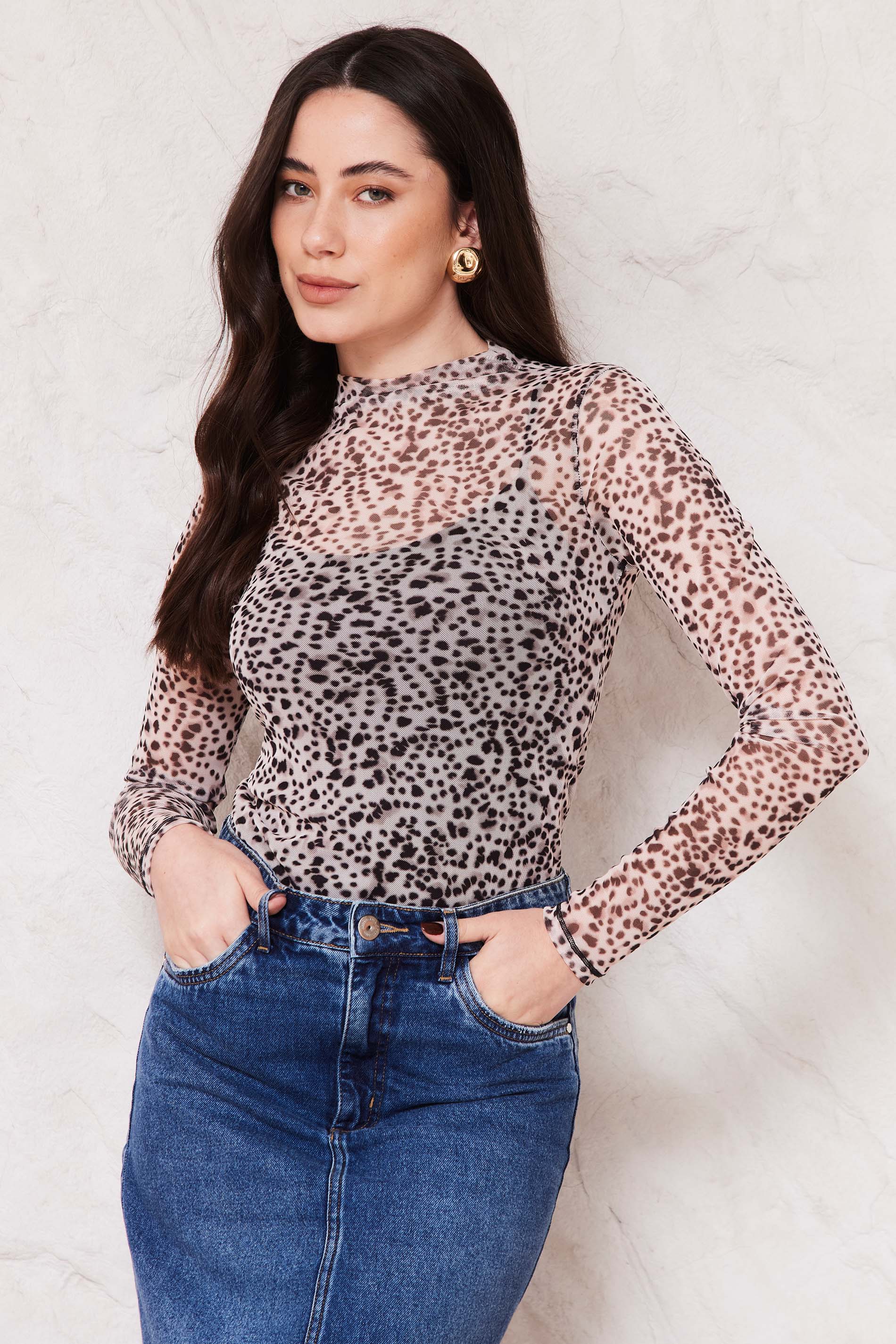 Blusa Feminina Manga Longa Tule Estampado Sunset- Doce Trama