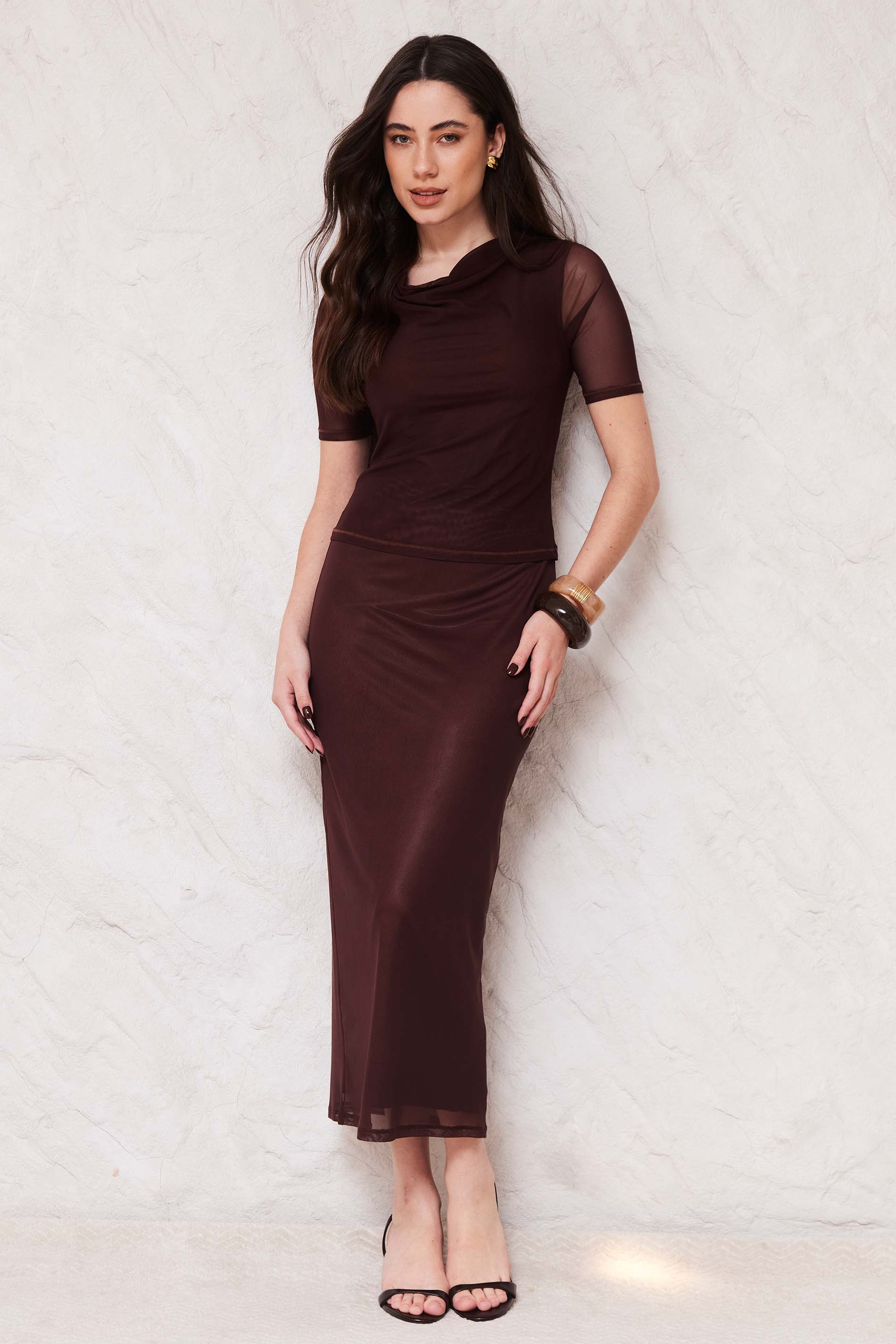Saia Midi Evasê em Tule Sunset - Doce Trama
