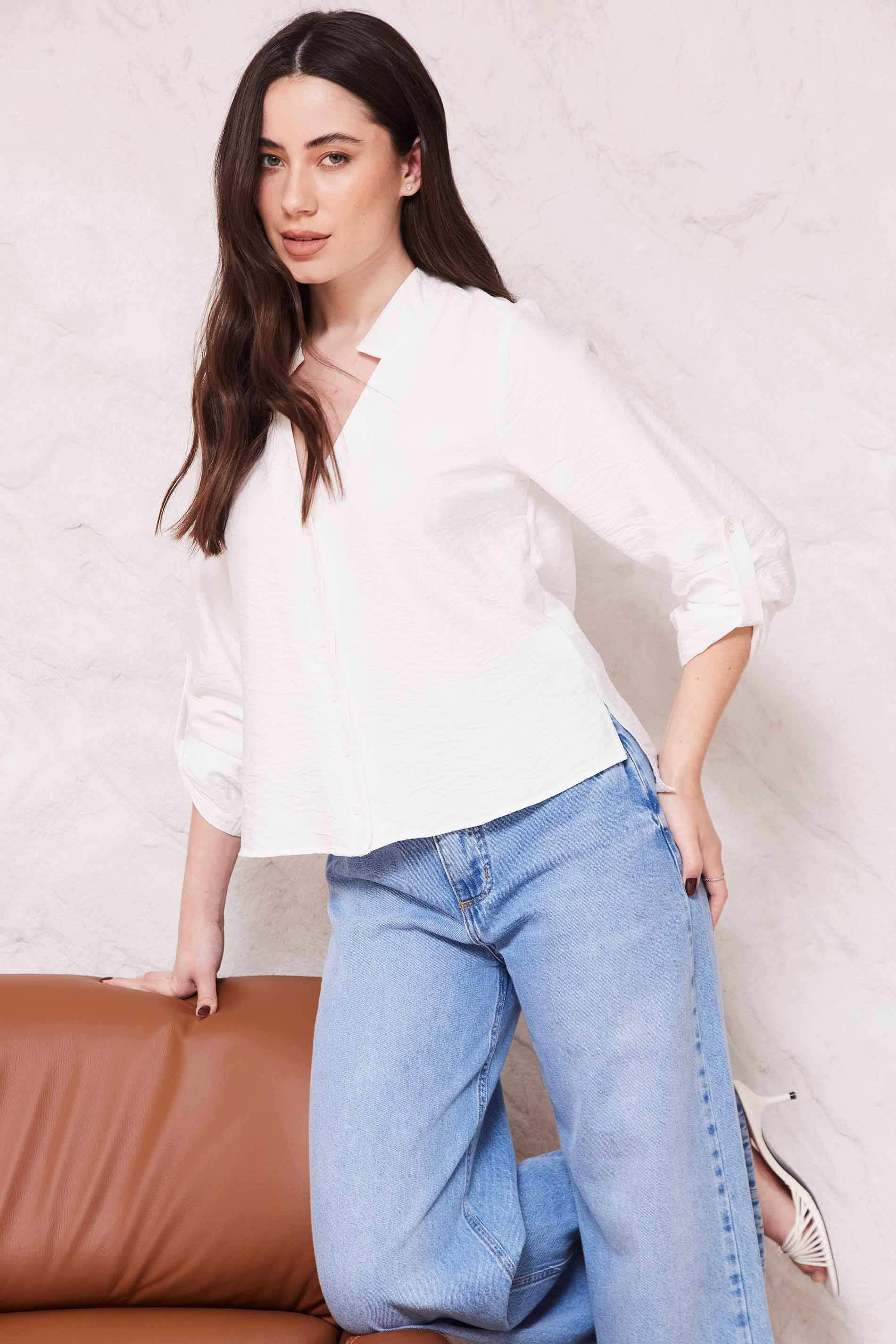 Camisa Feminina Reta Creponada Martingale Sunset- Doce Trama