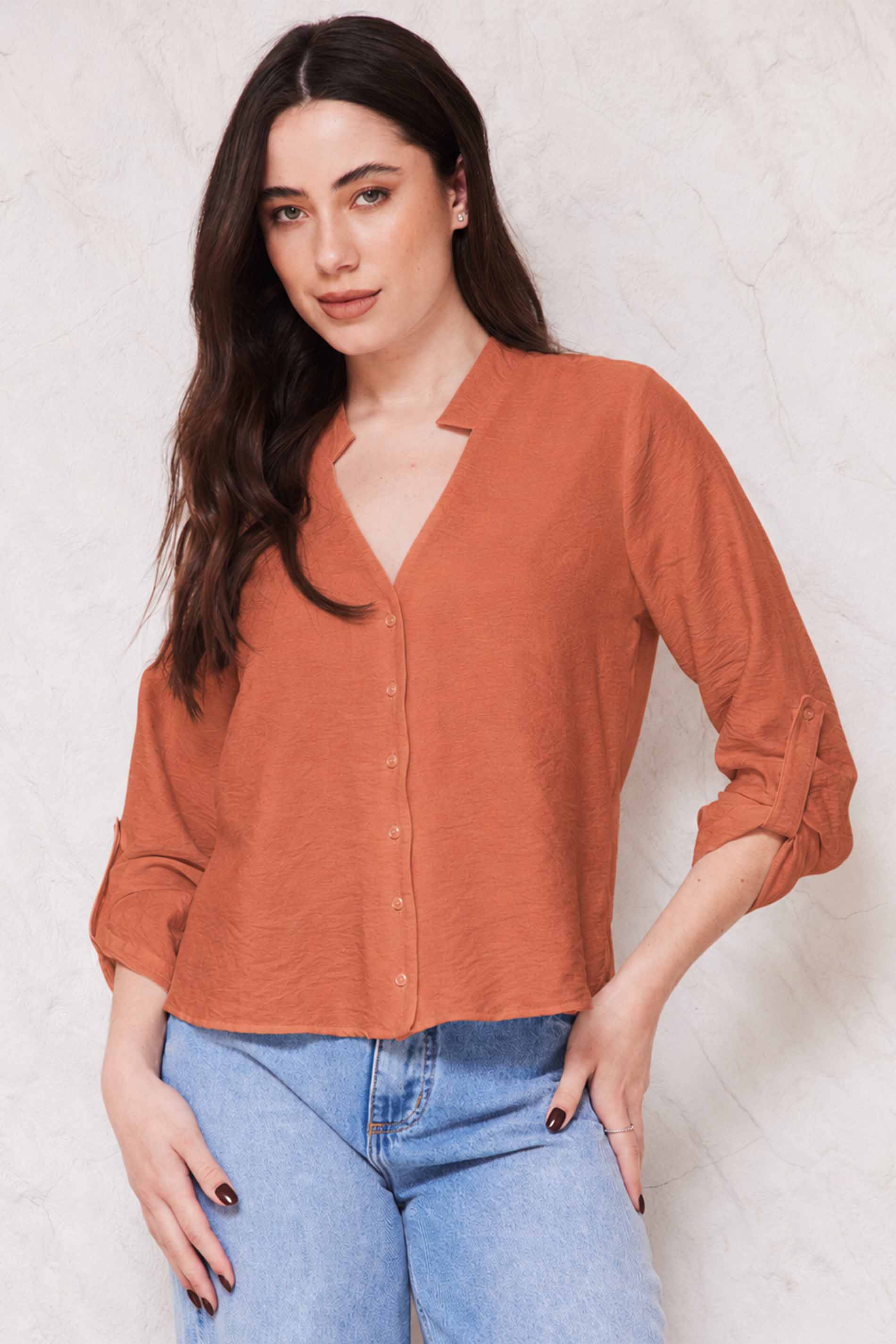 Camisa Feminina Reta Creponada Martingale Sunset- Doce Trama