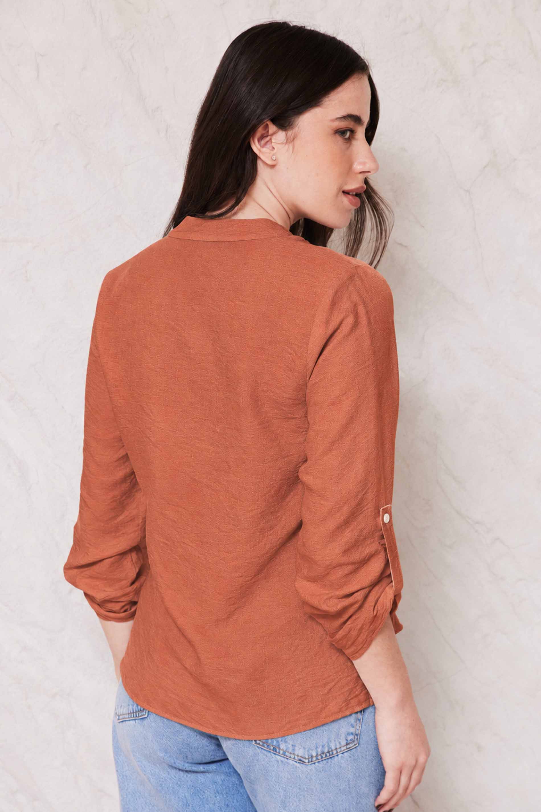 Camisa Feminina Reta Creponada Martingale Sunset- Doce Trama