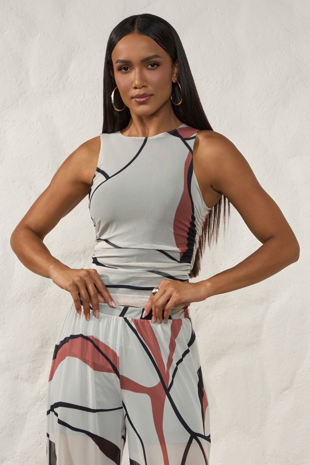 Blusa Feminina Justa em Tule Estampado Resort - Doce Trama
