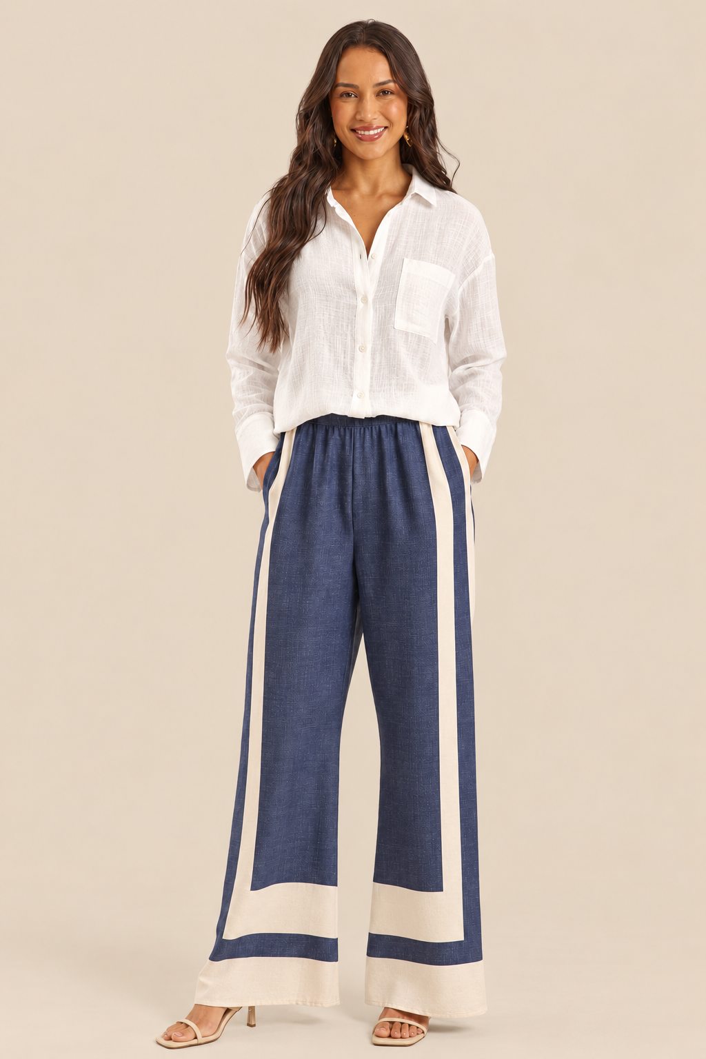 Calça Pantalona Plano Soft Listrada Miragem - Doce Trama